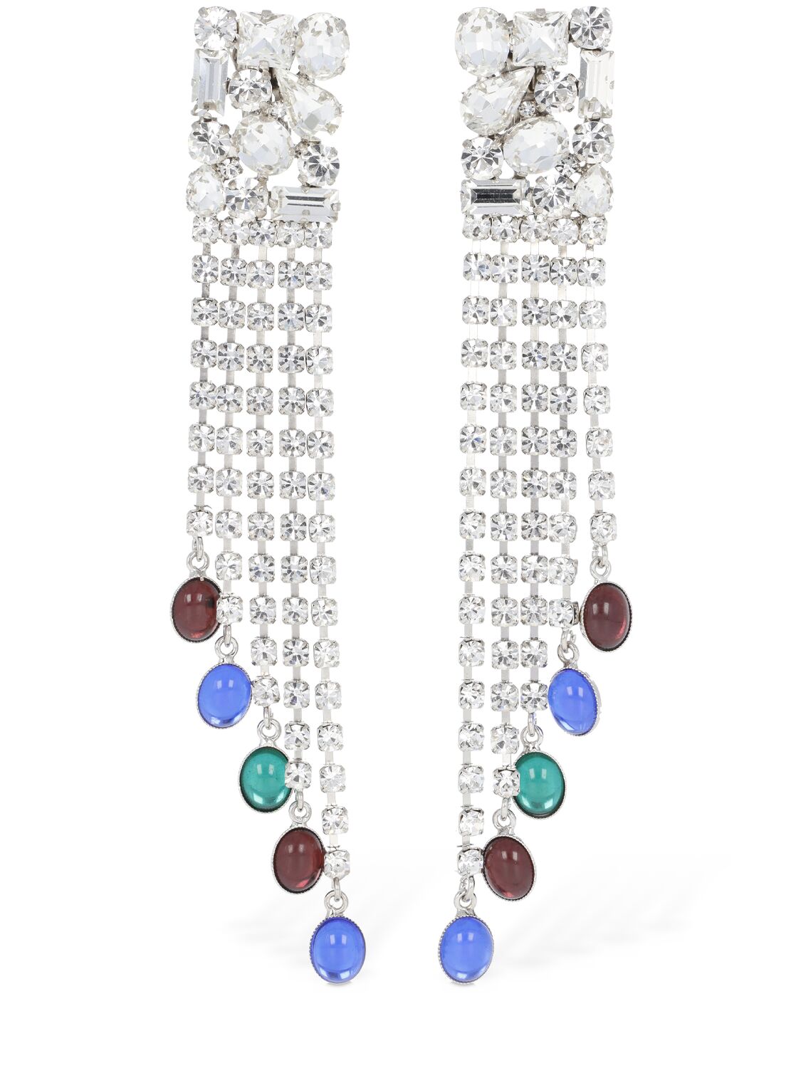 Alessandra Rich Square Earrings W/ Fringe In Crystal,multi