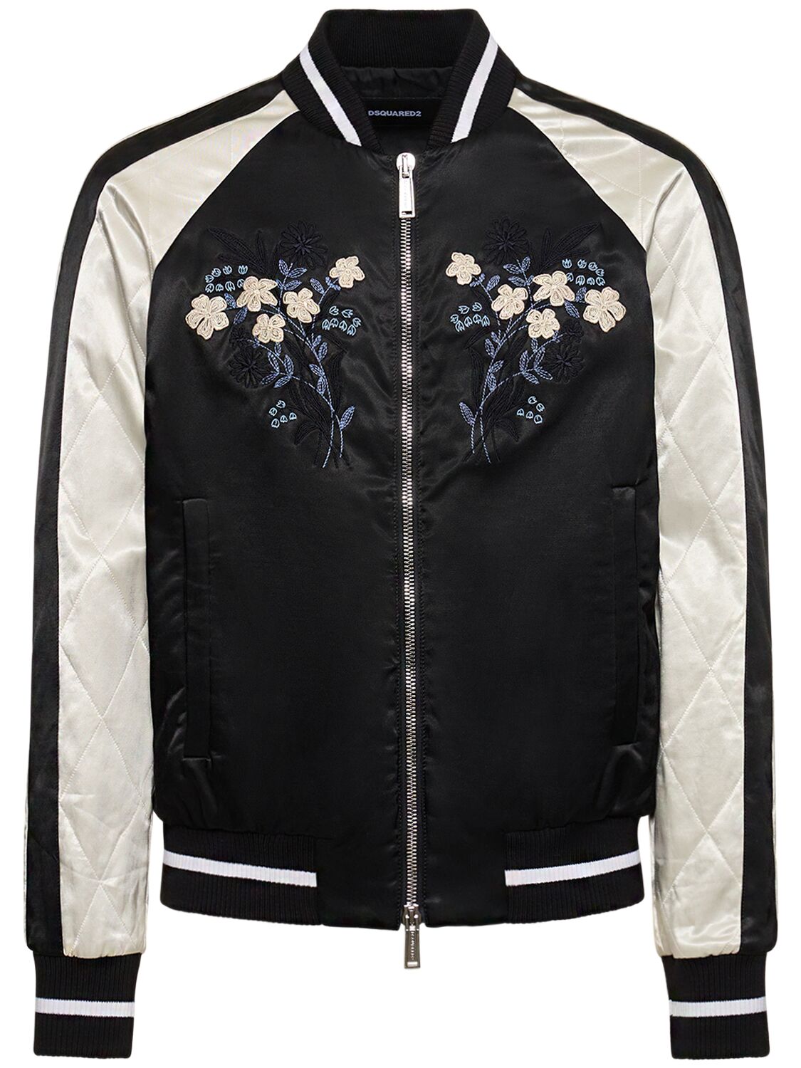 Dsquared2 Embroidered Cotton Blend Zip Jacket In Black