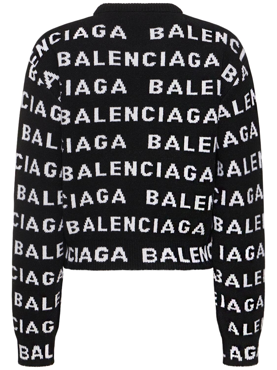 Shop Balenciaga All Over Logo Wool Blend Sweater In Black,white