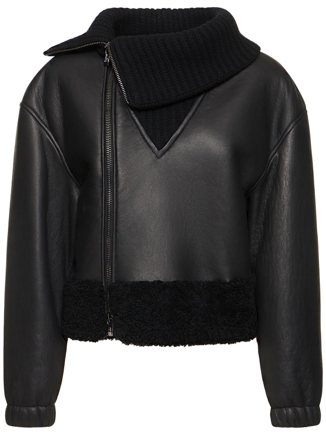 Ferrari Leather Shearling Jacket W/ Collar In Black