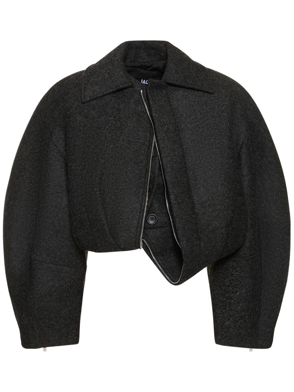 Shop Jacquemus Le Manteau Feltro Felt Crop Jacket In Dark Grey