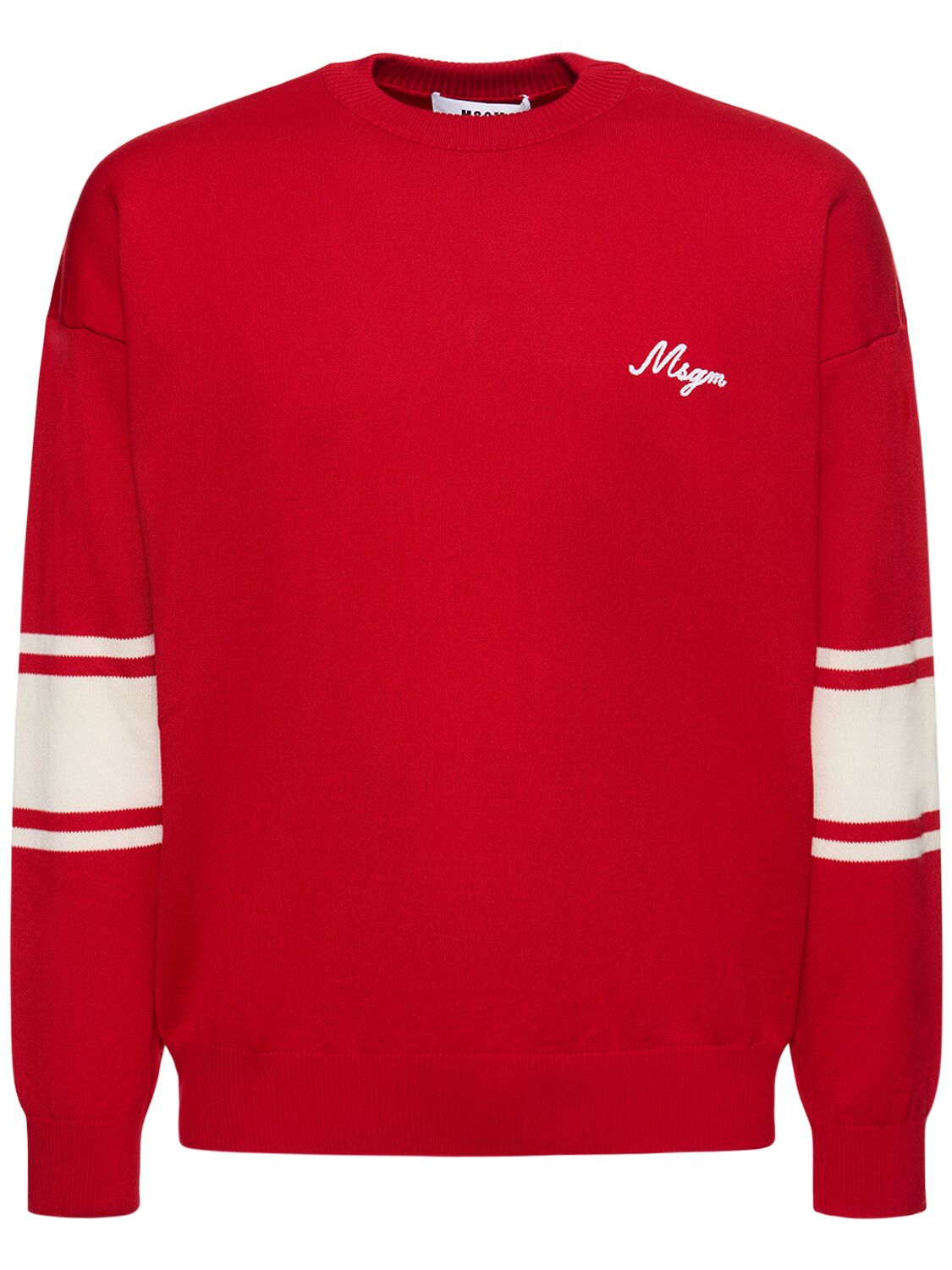 Msgm Virgin Wool University Knit Sweater In Red