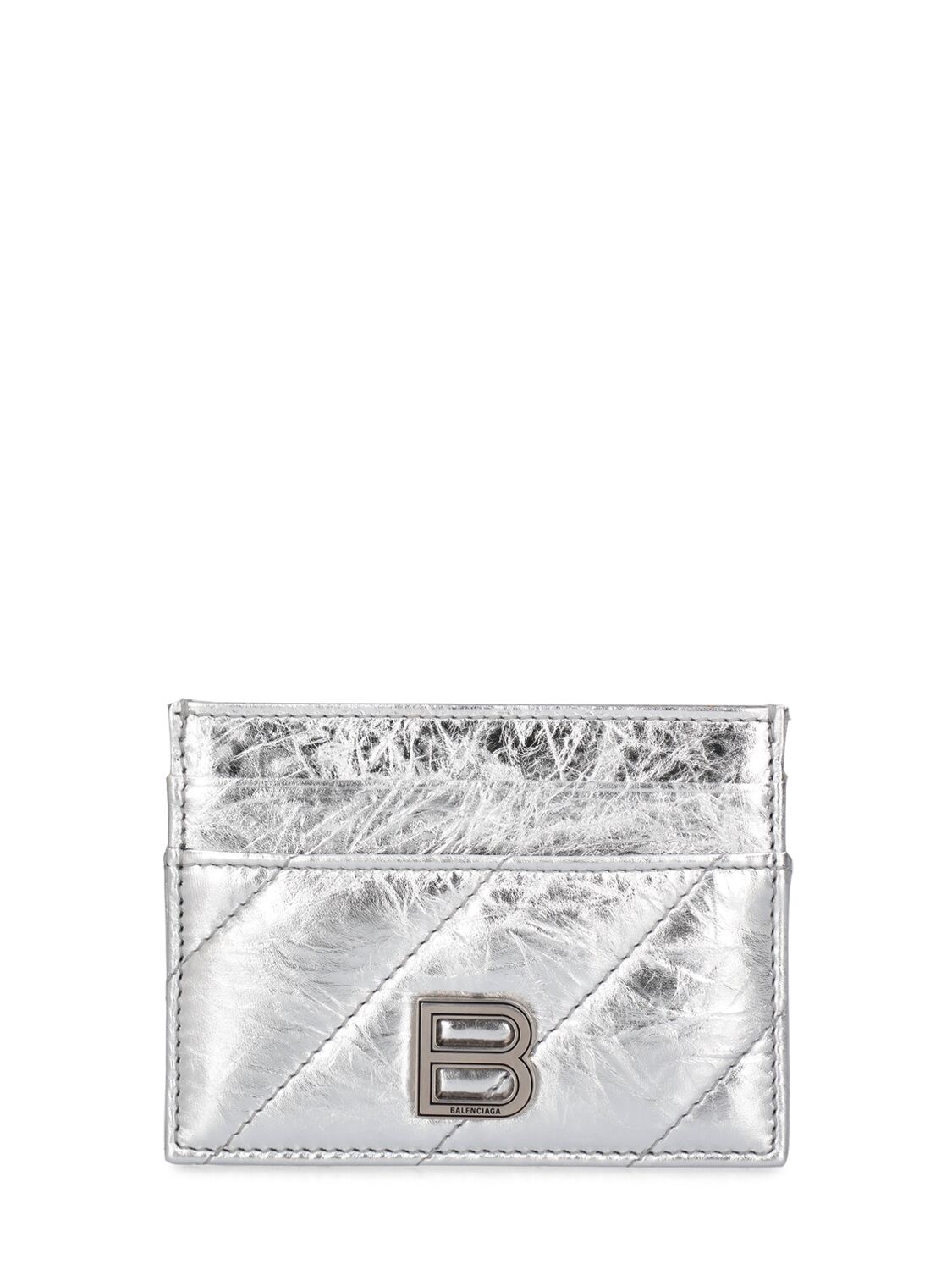 Balenciaga Crush Metallic Leather Card Holder In Silver
