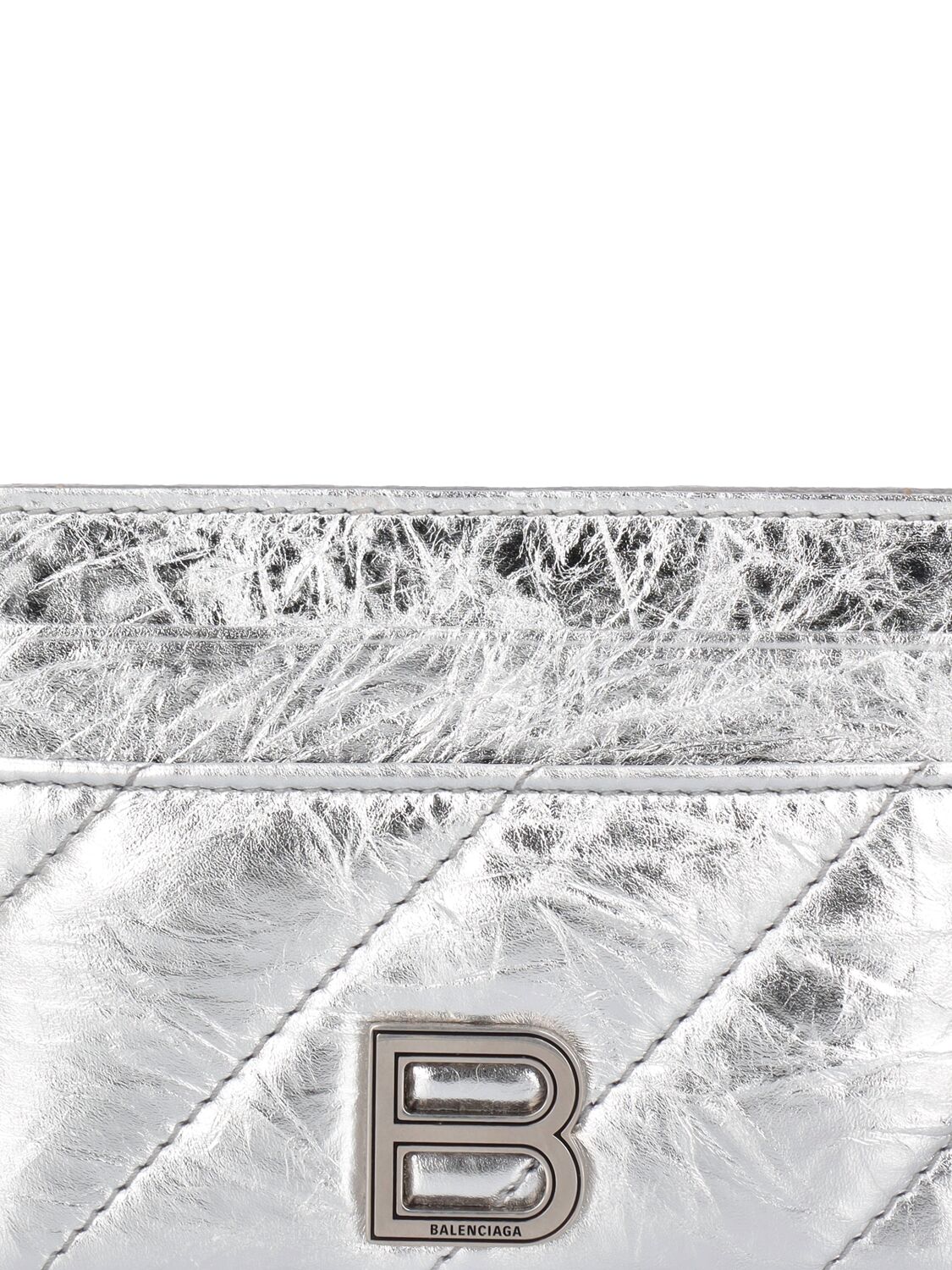 Shop Balenciaga Crush Metallic Leather Card Holder In Silver