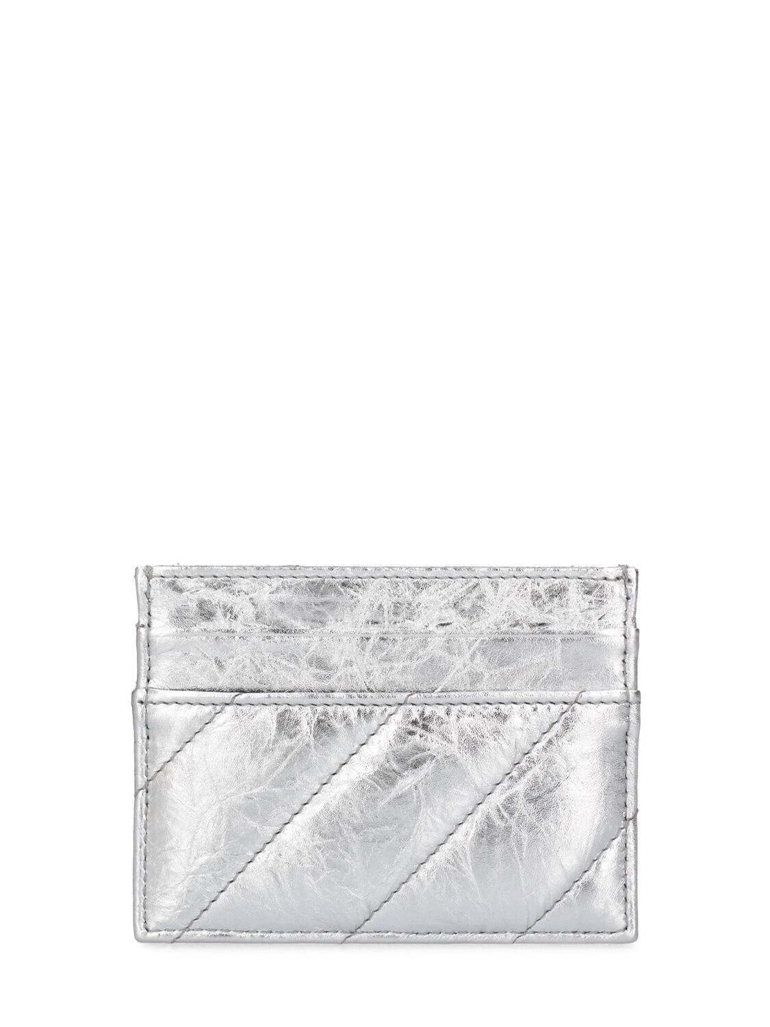 Shop Balenciaga Crush Metallic Leather Card Holder In Silver