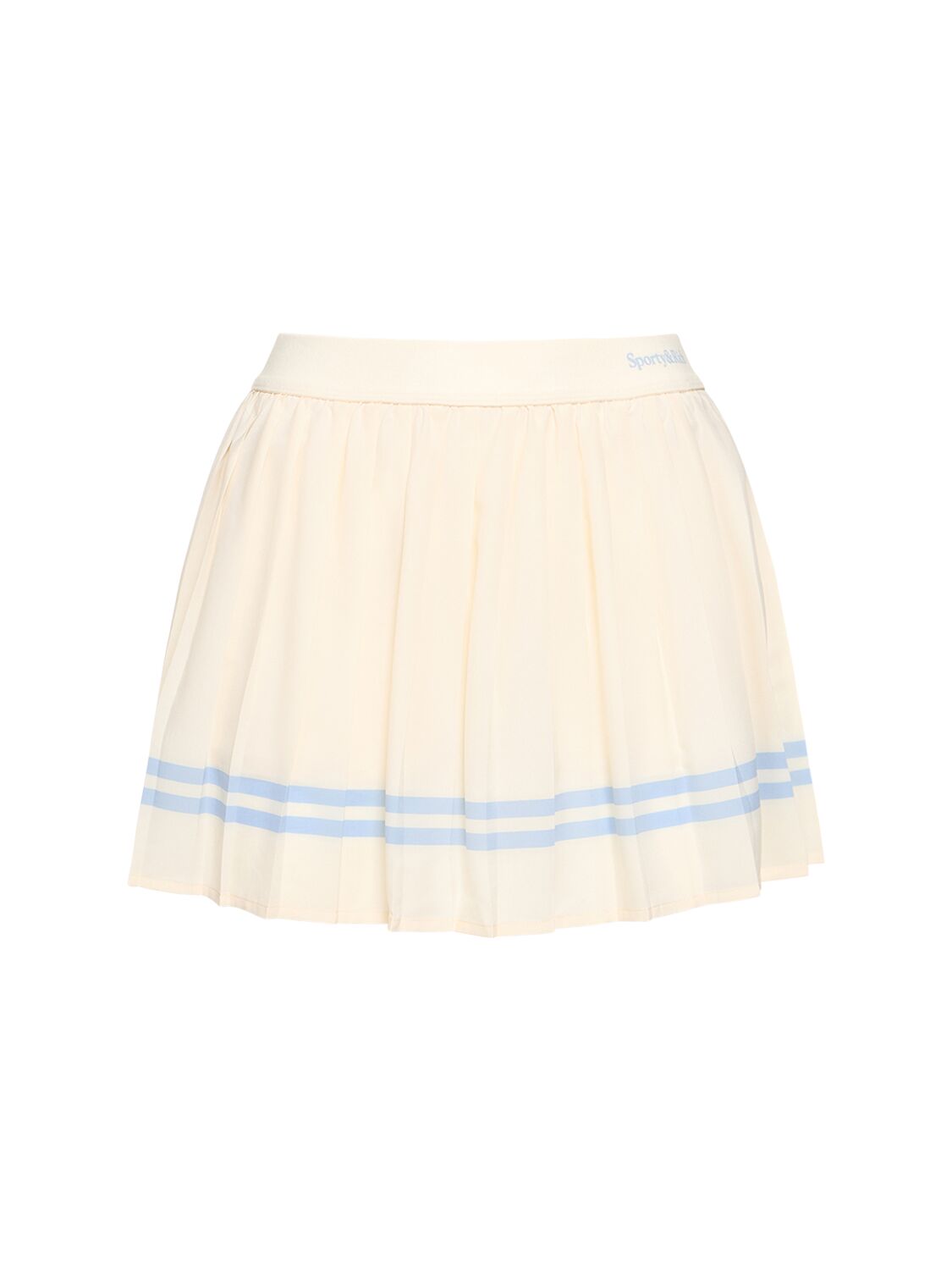 Sporty And Rich Serif Logo Pleated High Waist Skirt In Milk And Washed Hydrangea