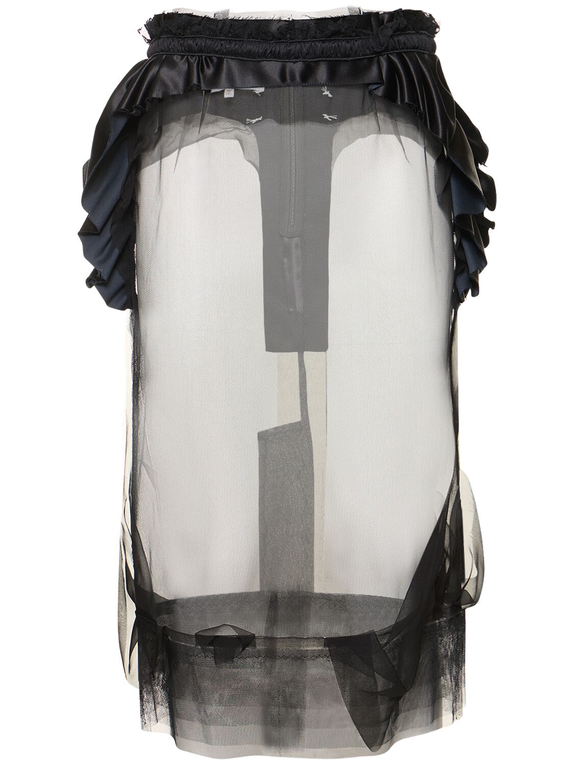 Image of Ruffled Tulle Midi Skirt
