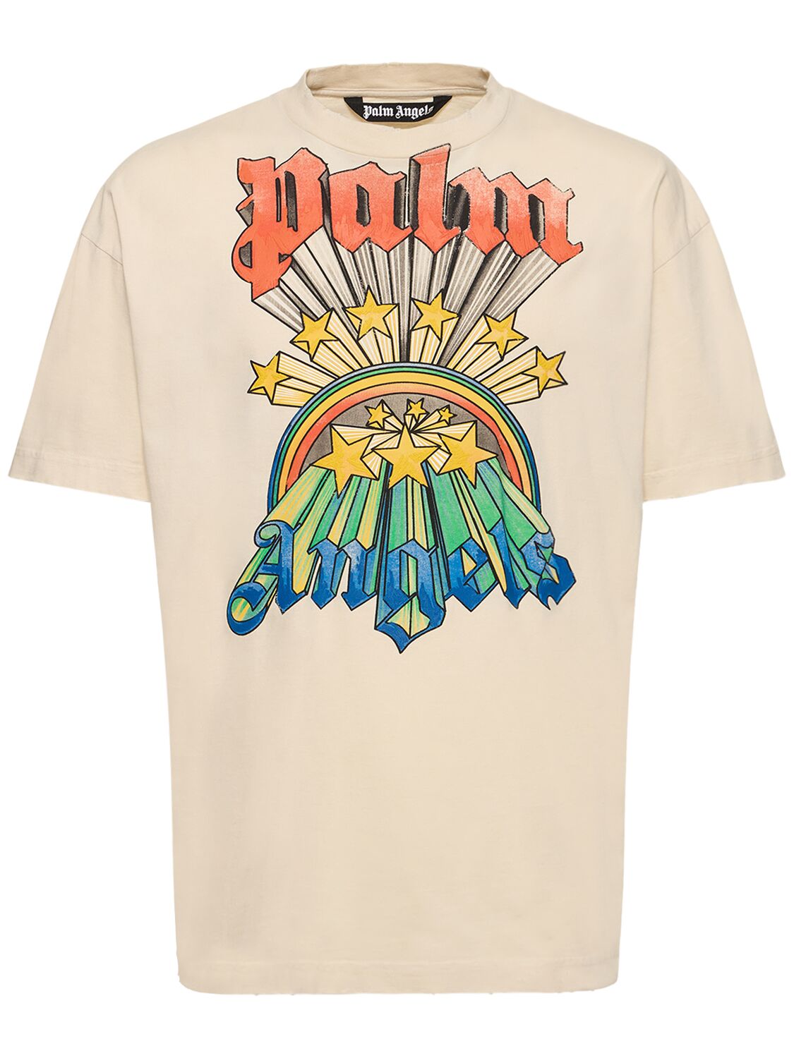 Rainbow-graphic Crew-neck T-shirt In Beige