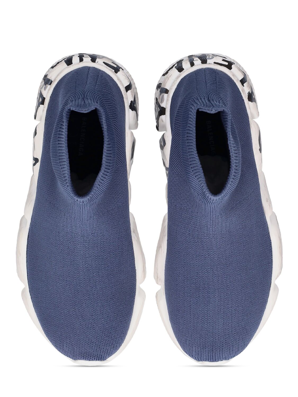Shop Balenciaga Speed Lt Graffiti Recycled Knit Sneakers In Navy,white