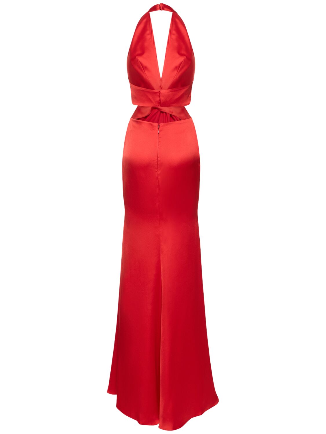 Shop Zuhair Murad Satin V Neck Cutout Long Dress W/ Knot In Red