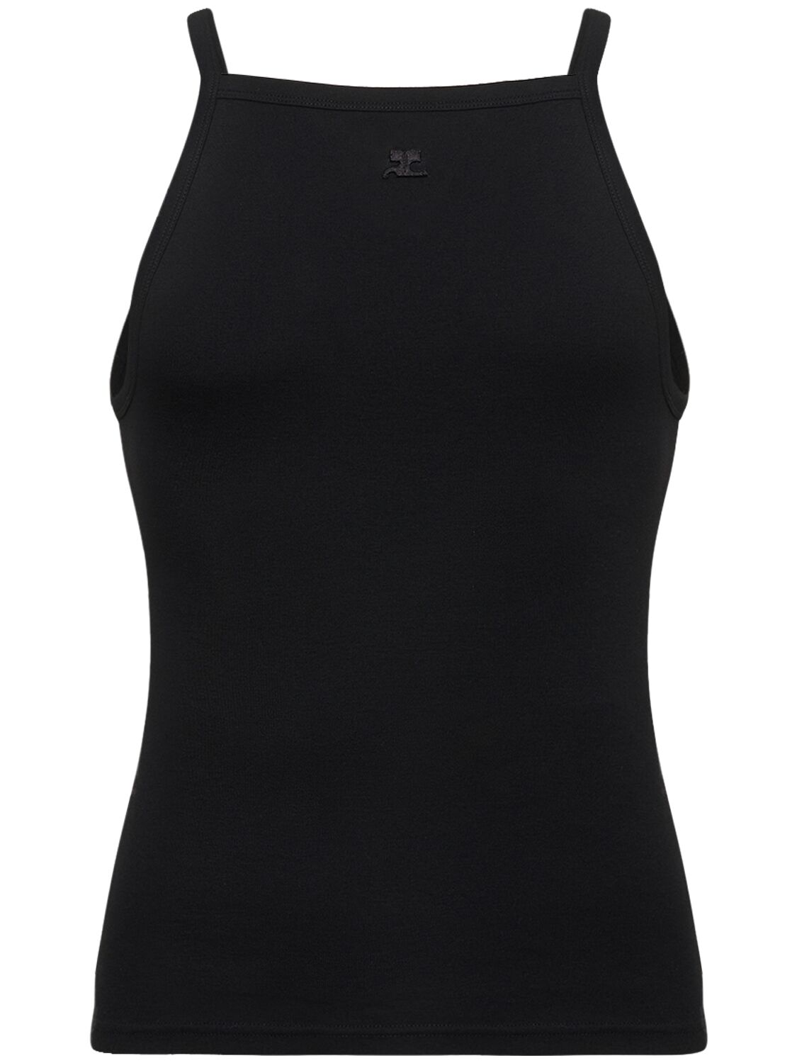 Shop Courrèges Logo Embroidered Cotton Tank Top In Black