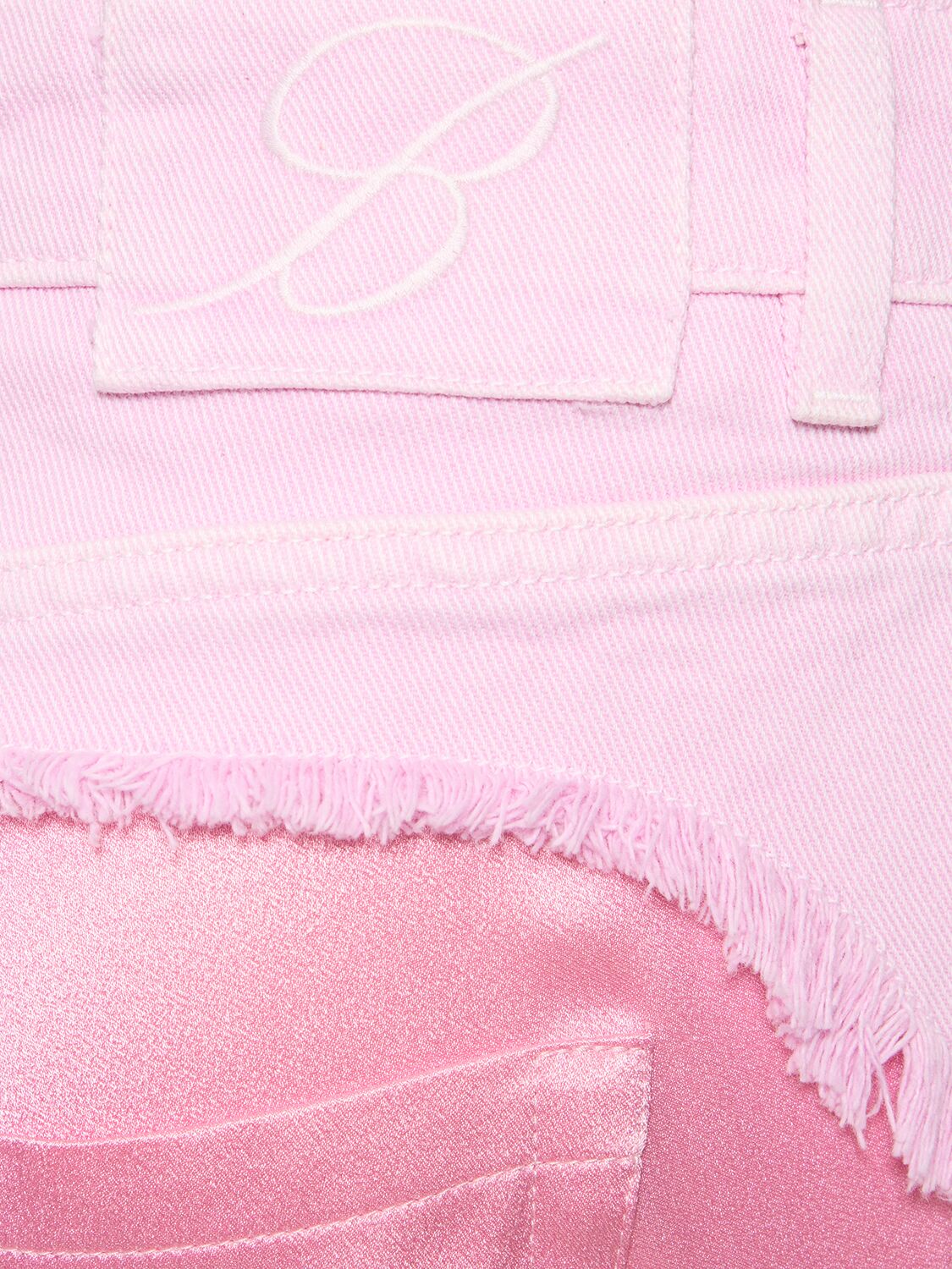 Shop Blumarine Silk Satin Blend & Denim Long Skirt In Pink