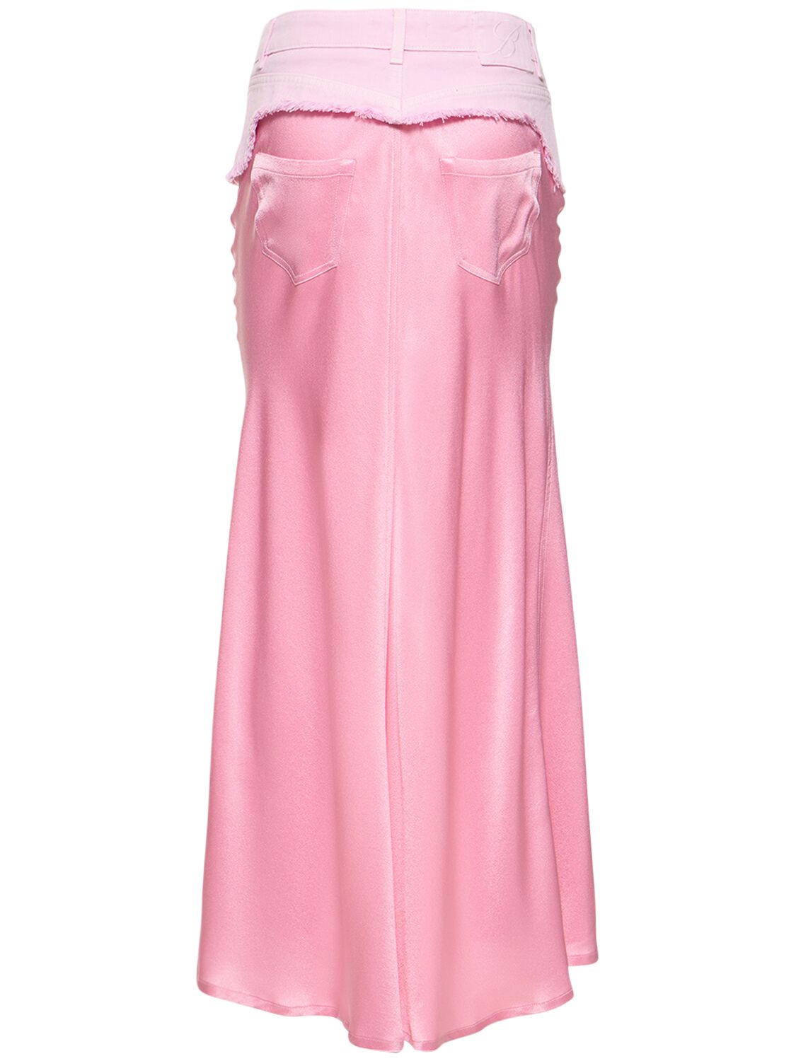 Shop Blumarine Silk Satin Blend & Denim Long Skirt In Pink
