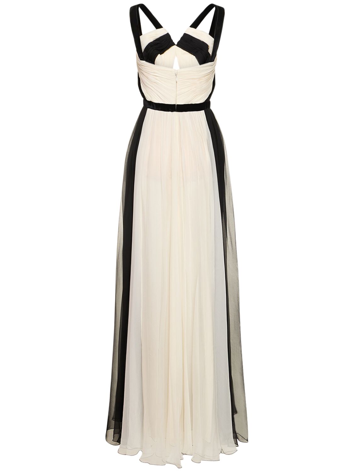Shop Zuhair Murad Two Tone Chiffon Cutout Long Dress In Black,white