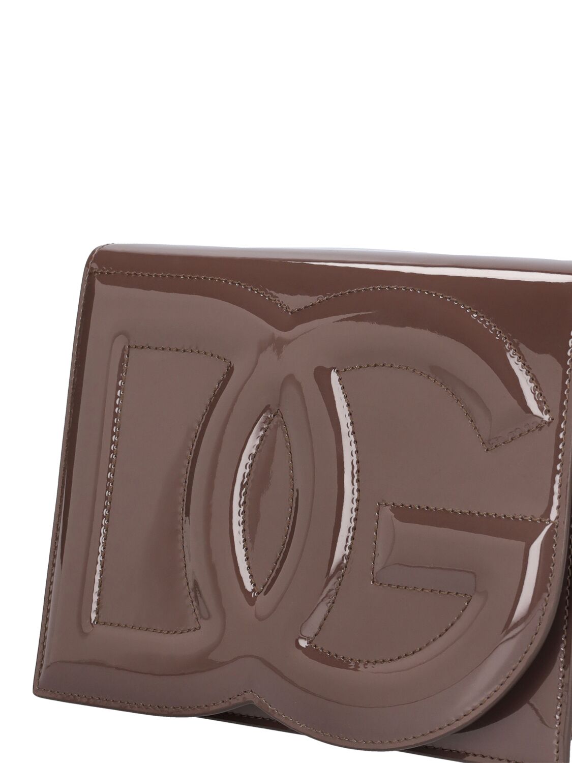 Shop Dolce & Gabbana Logo Patent Leather Shoulder Bag In Fango