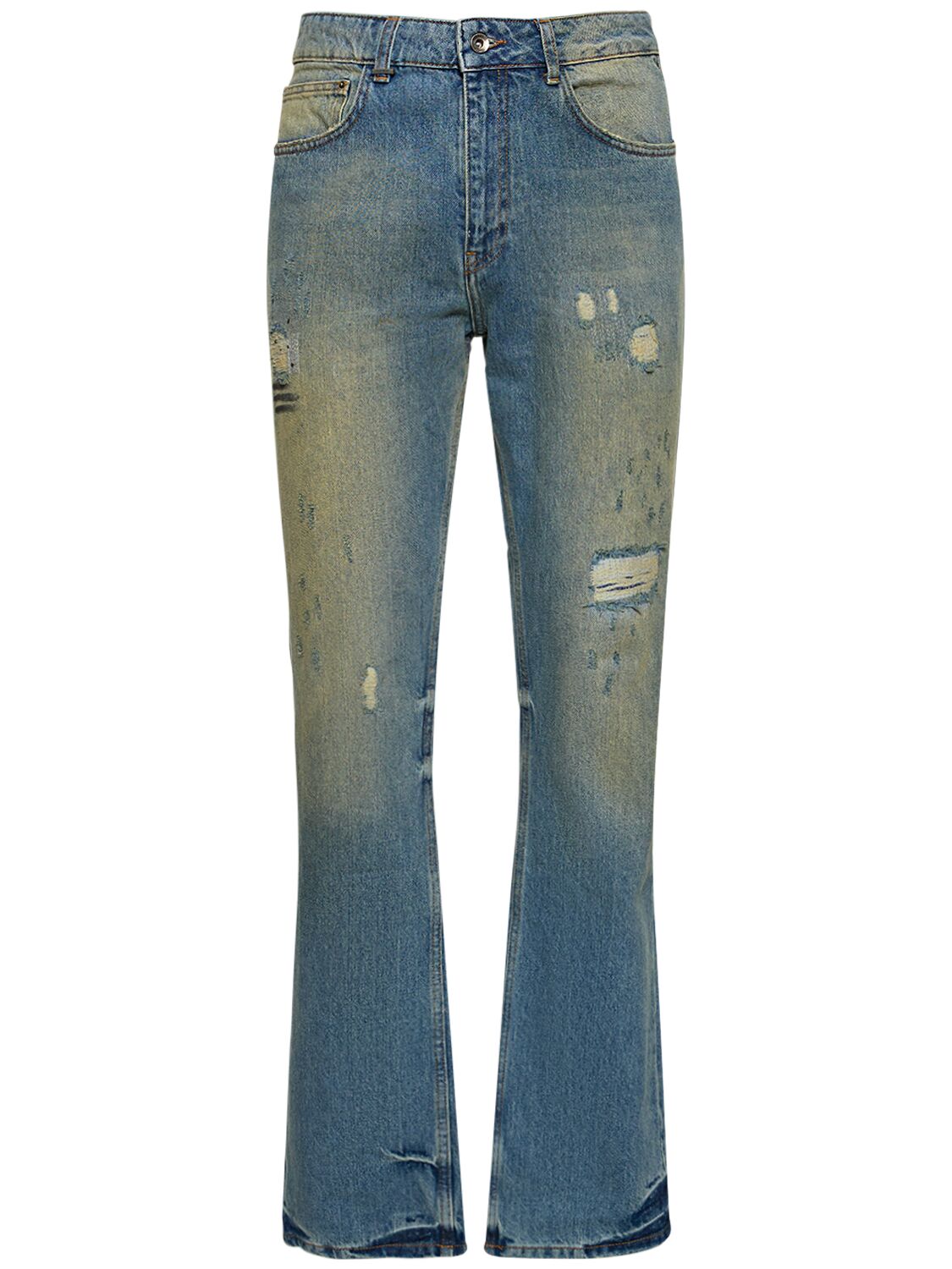 Distressed Faded Straight Jeans