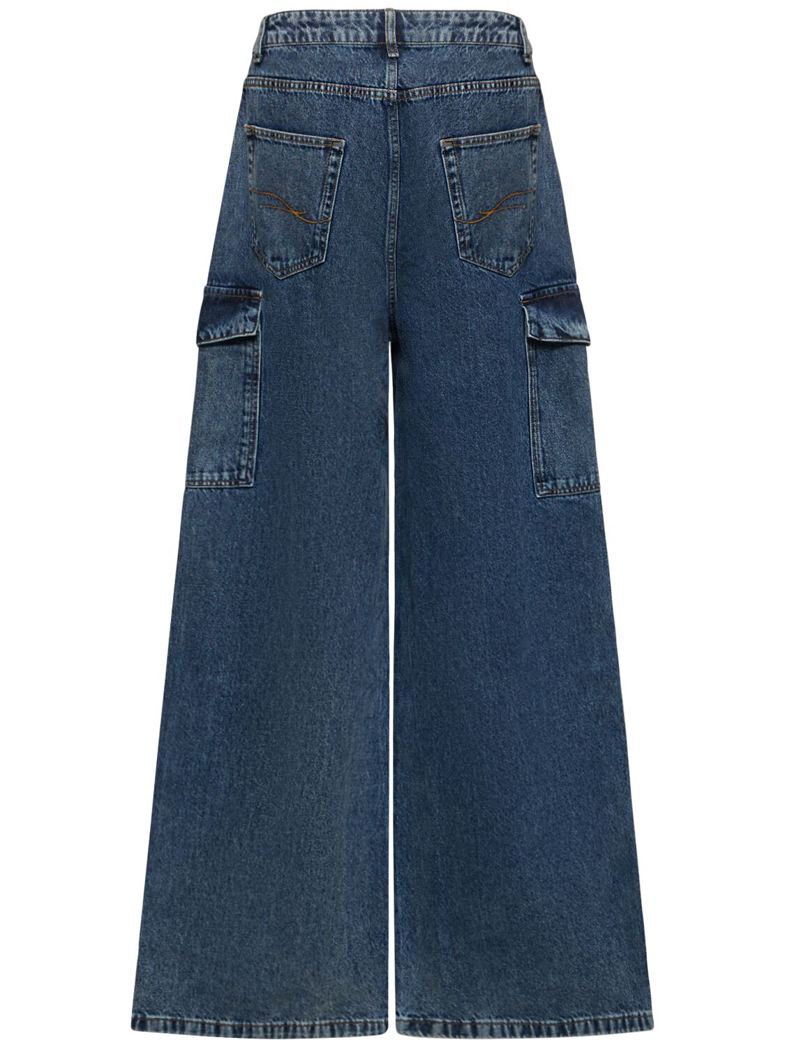Shop Flâneur Wide Cotton Denim Cargo Jeans In Blue