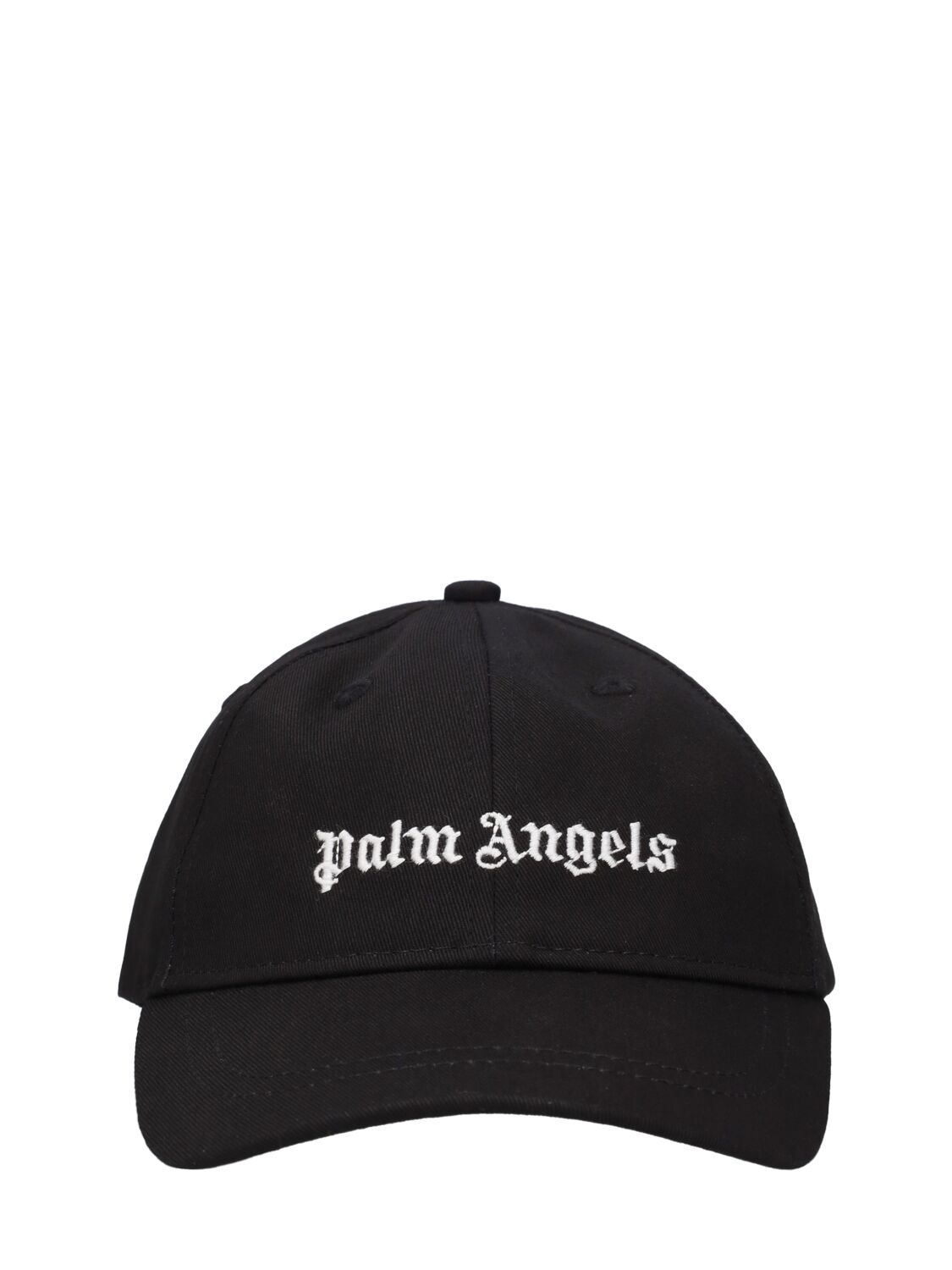Palm Angels Kids' Logo Cotton Gabardine Baseball Cap In Black