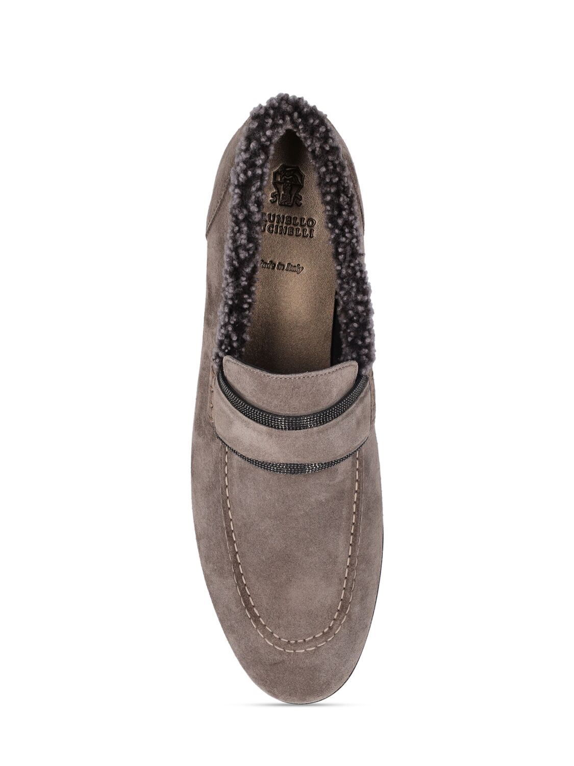 Shop Brunello Cucinelli 10mm Suede & Shearling Loafers In Dark Grey