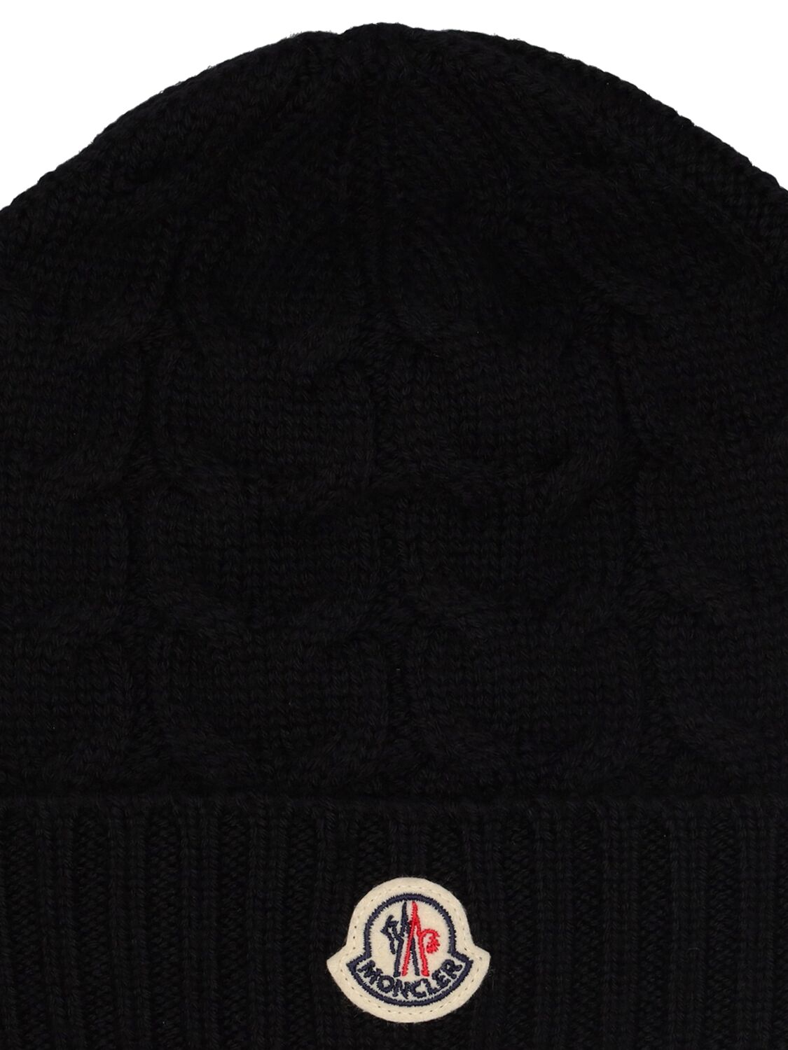 Shop Moncler Cable Knit Wool Beanie In Black
