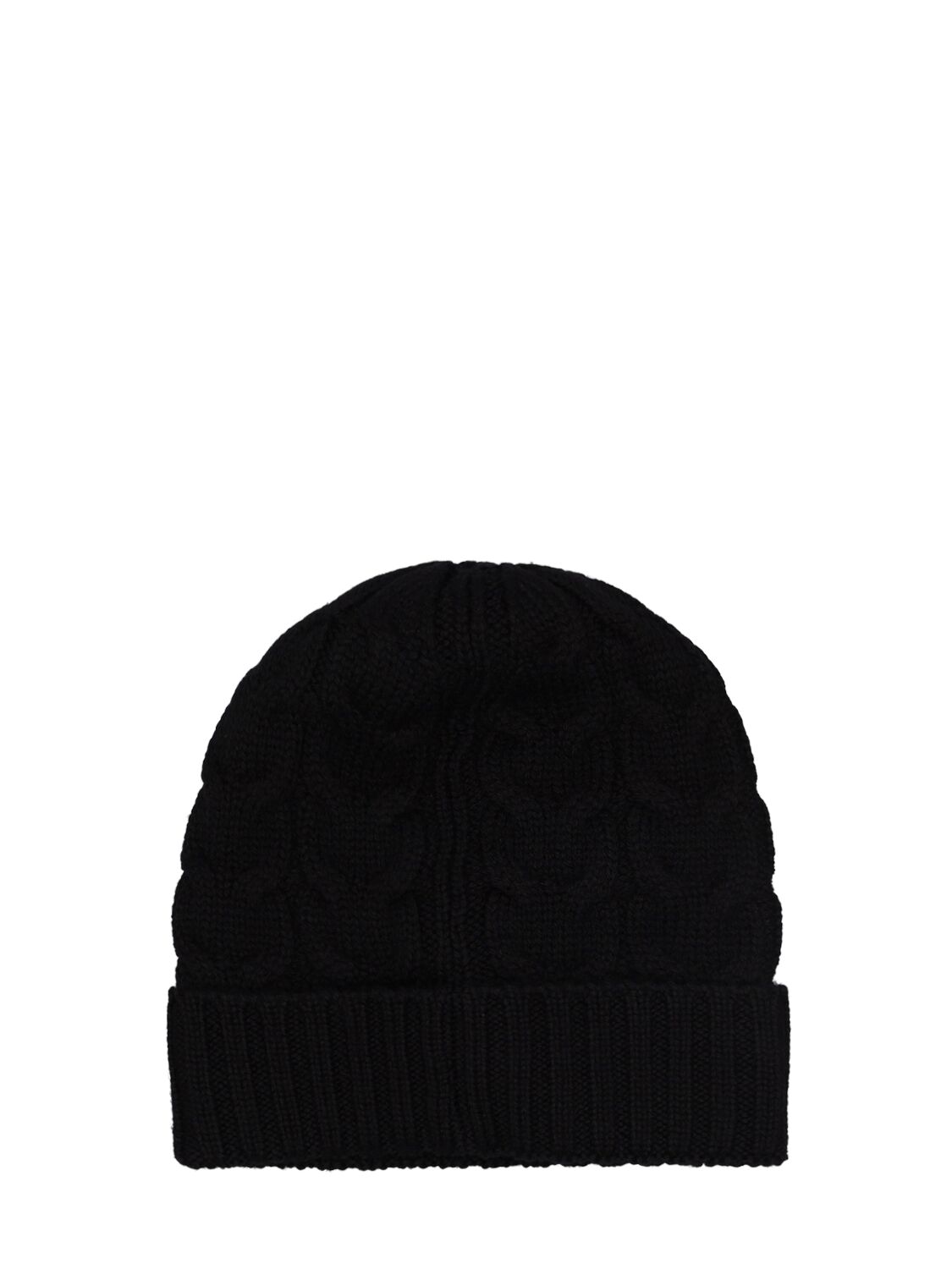 Shop Moncler Cable Knit Wool Beanie In Black