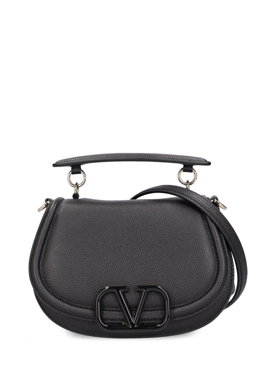 Valentino Garavani V Logo Leather Saddle Bag In Black