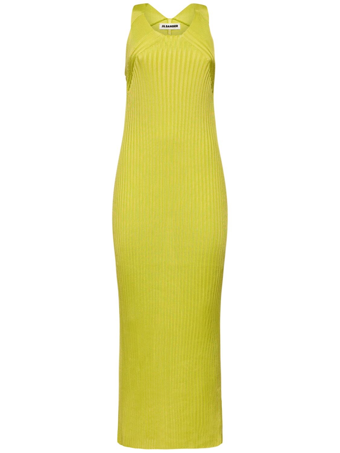 Shop Jil Sander Superfine Ribbed Viscose Midi Dress In Yellow