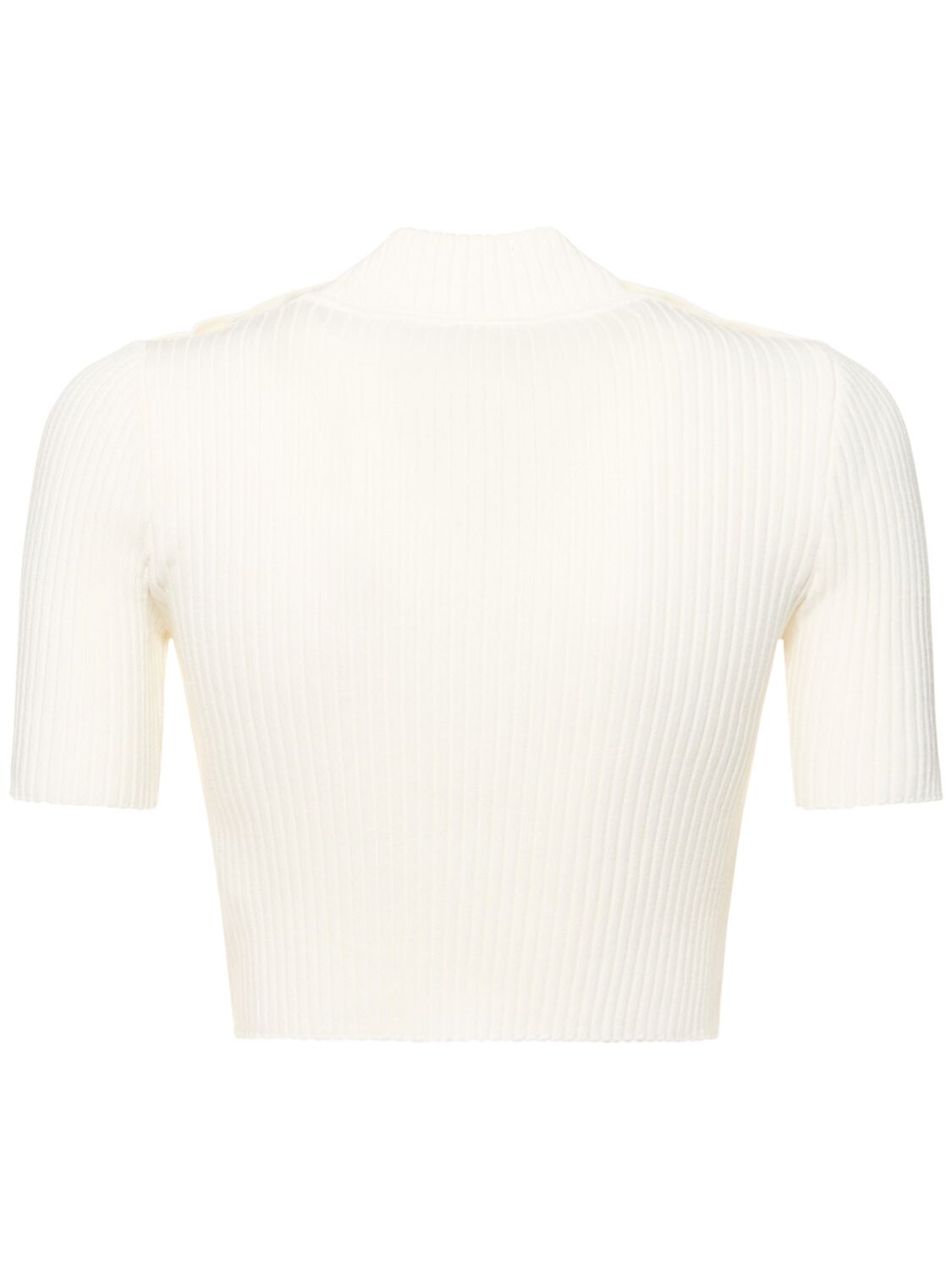 Shop Courrèges Shoulder Snaps Rib Knit Crop Sweater In White