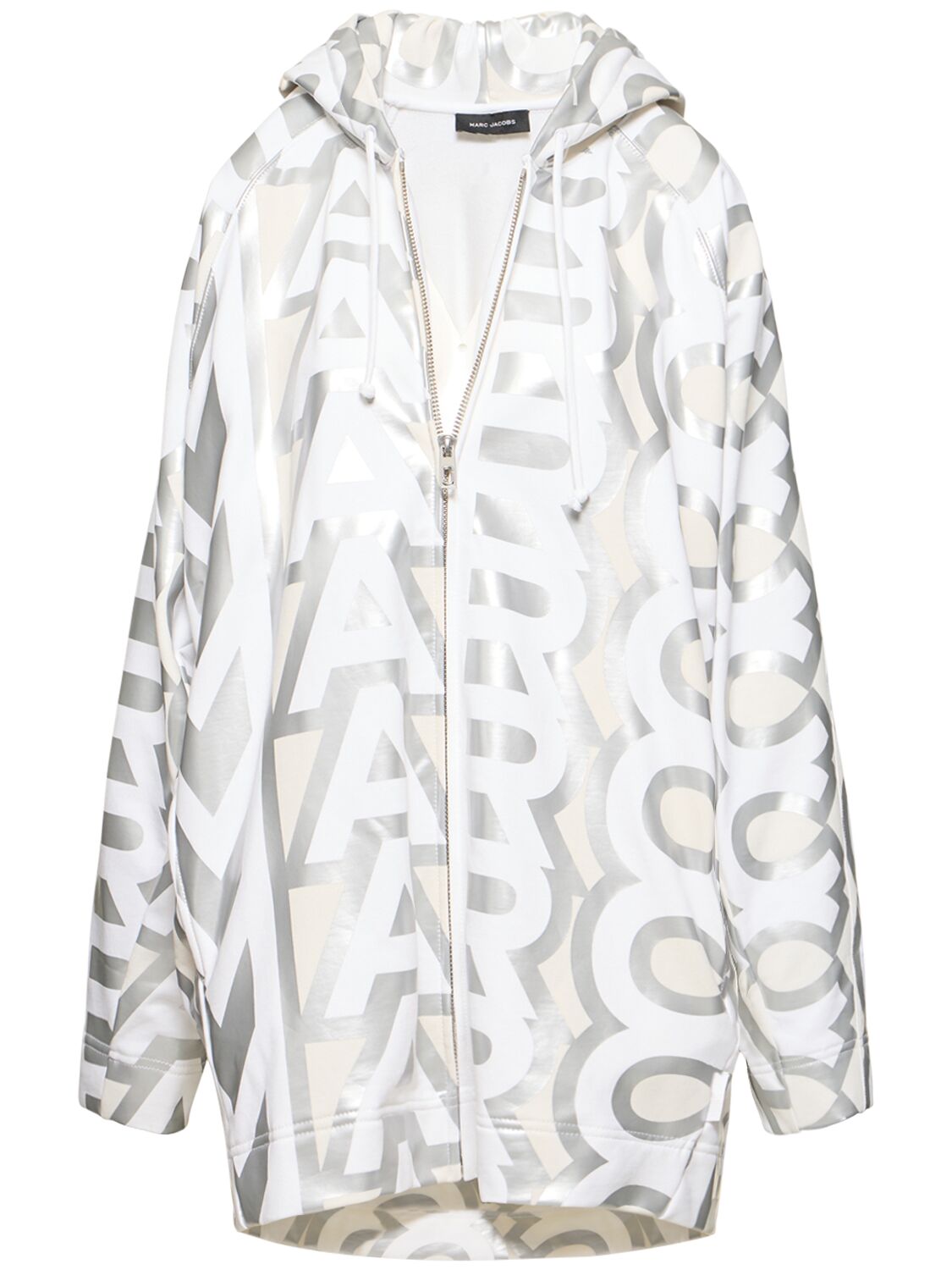 Shop Marc Jacobs Monogram Zip Hoodie In White,silver