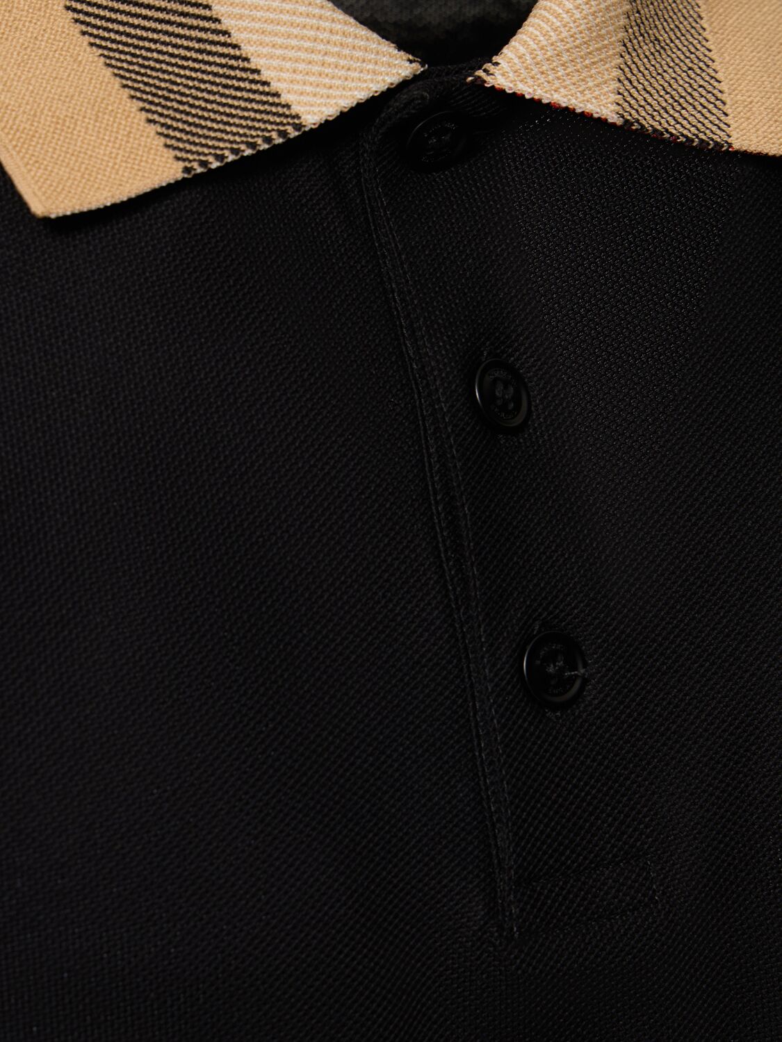 Shop Burberry Cody Check Collar Cotton Polo In Black