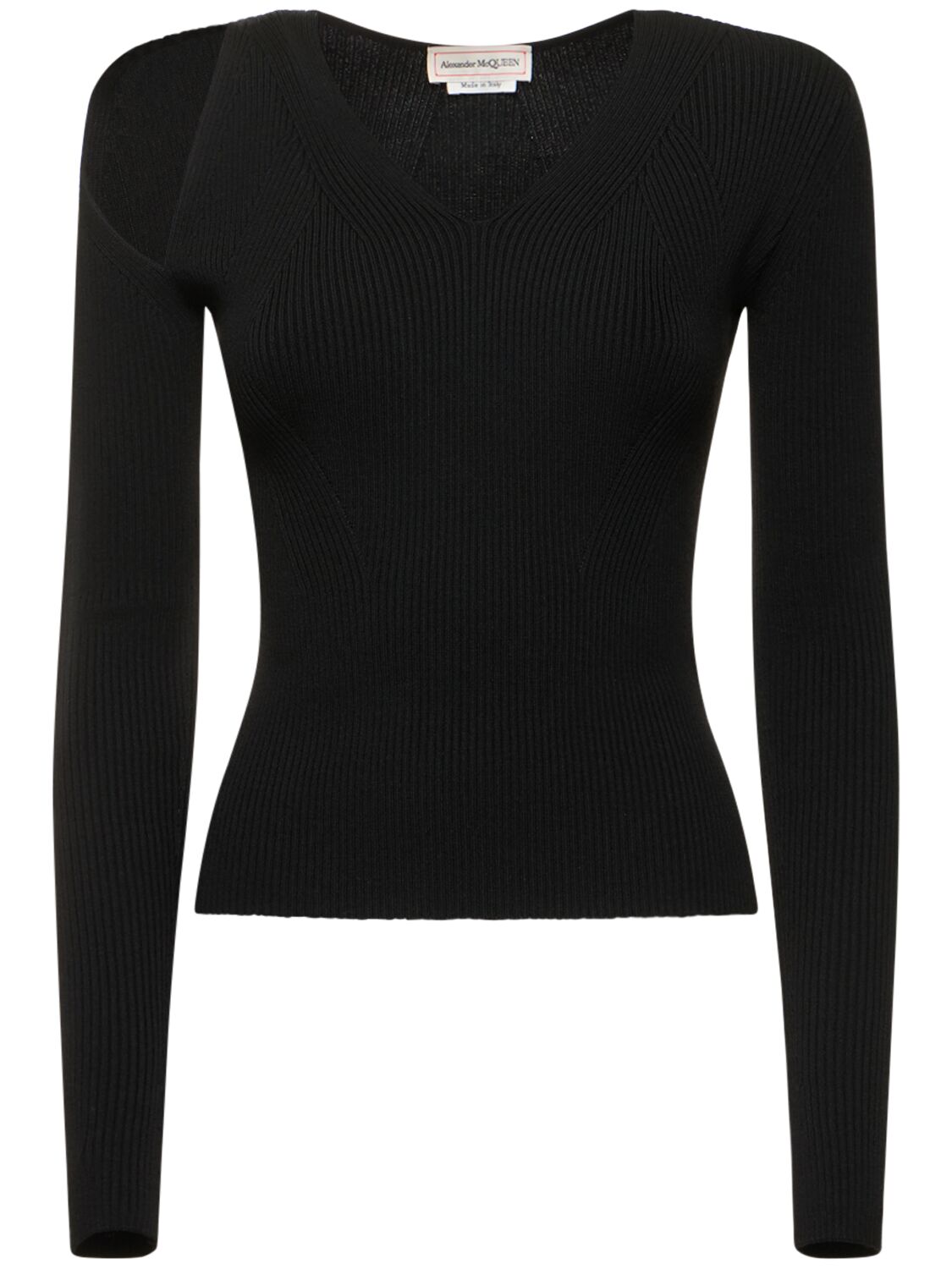 Shop Alexander Mcqueen Stretch Wool V-neck Sweater In Black