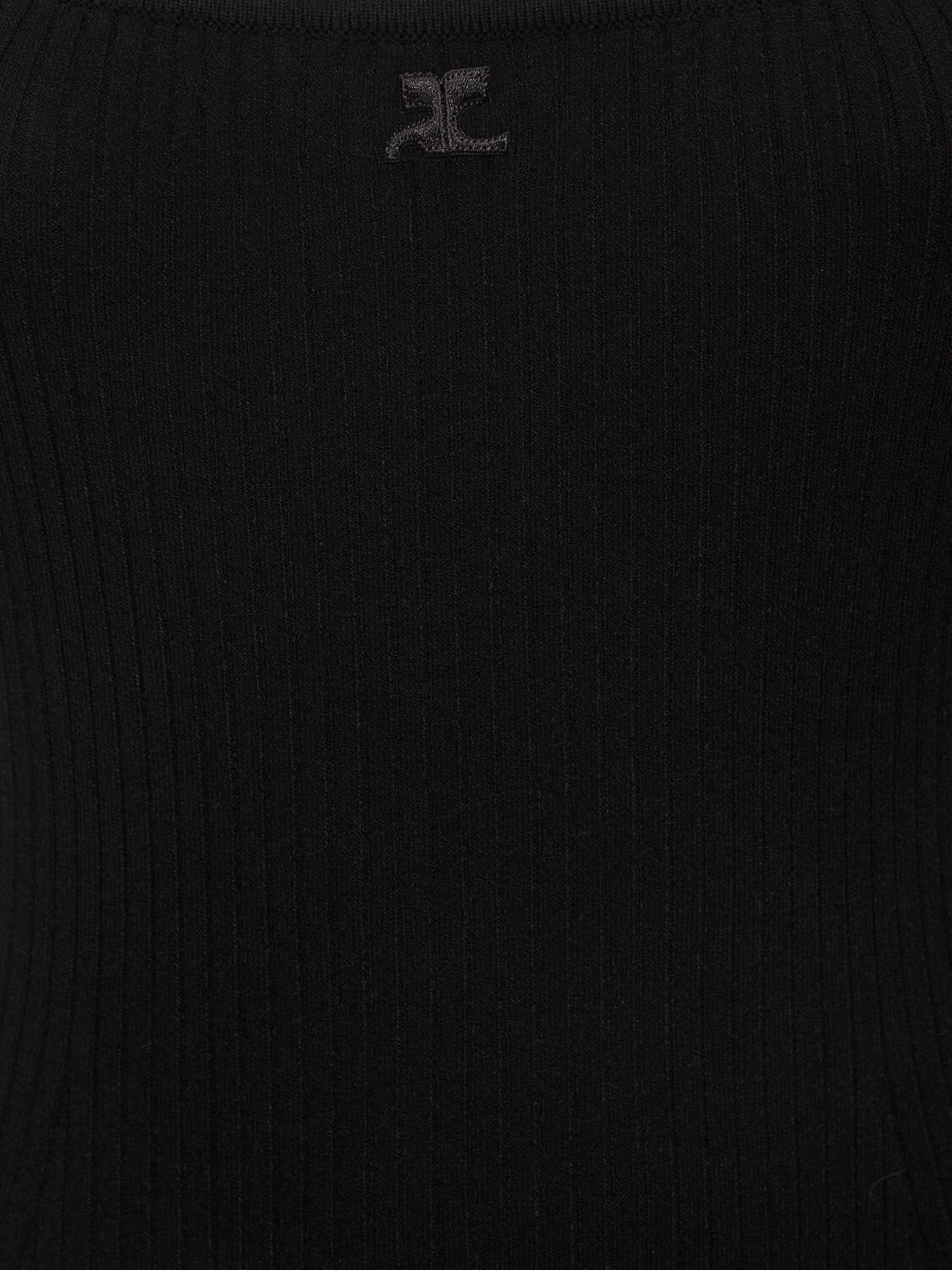 Shop Courrèges Strap Rib Knit Mini Dress In Black