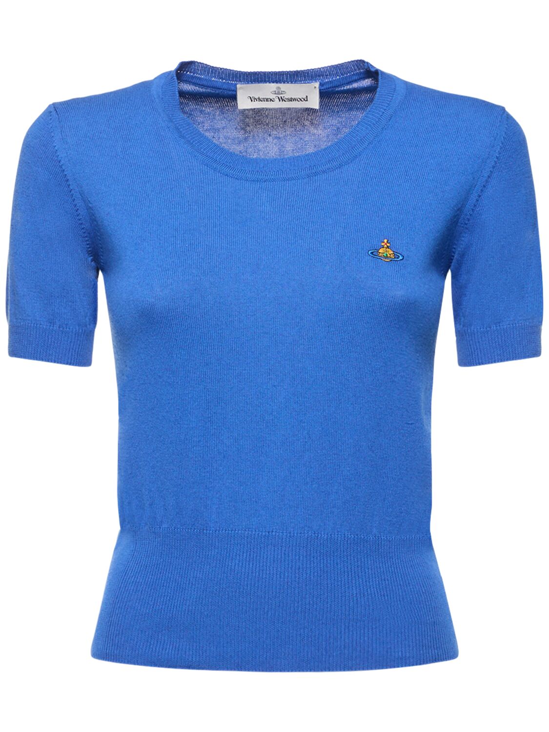 Vivienne Westwood Bea Logo Cotton & Cashmere Knit Top In Blue