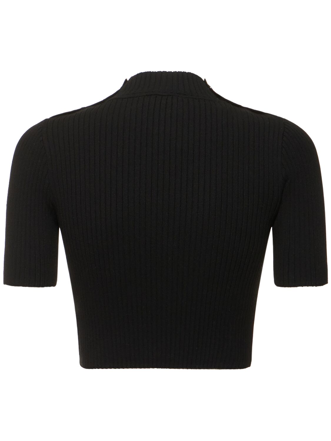 Shop Courrèges Shoulder Snaps Rib Knit Crop Sweater In Black