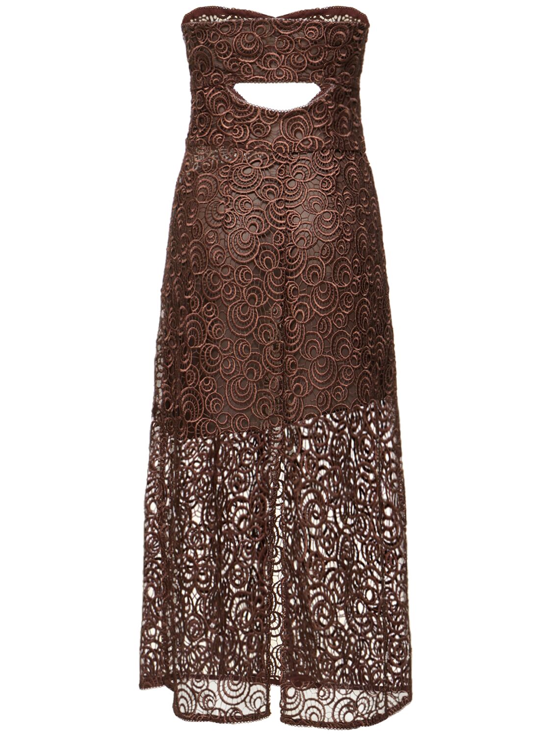 Shop Saks Potts Zola Strapless Lace Midi Dress In Brown