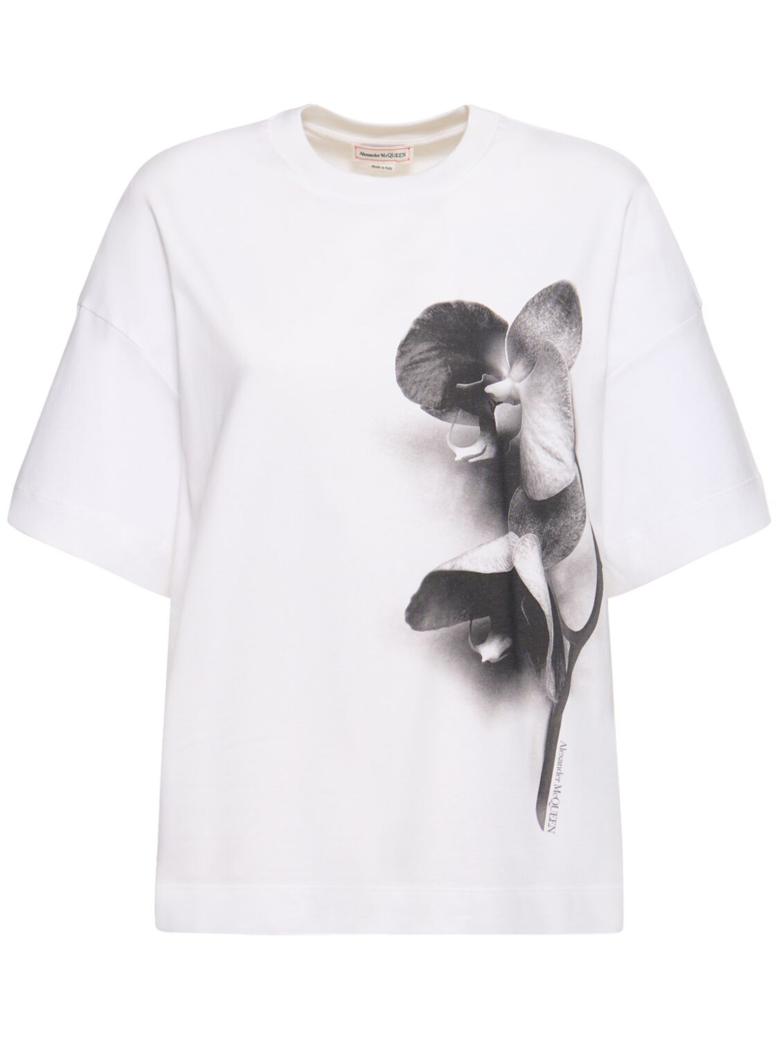 Shop Alexander Mcqueen Orchid Print Cotton T-shirt In White