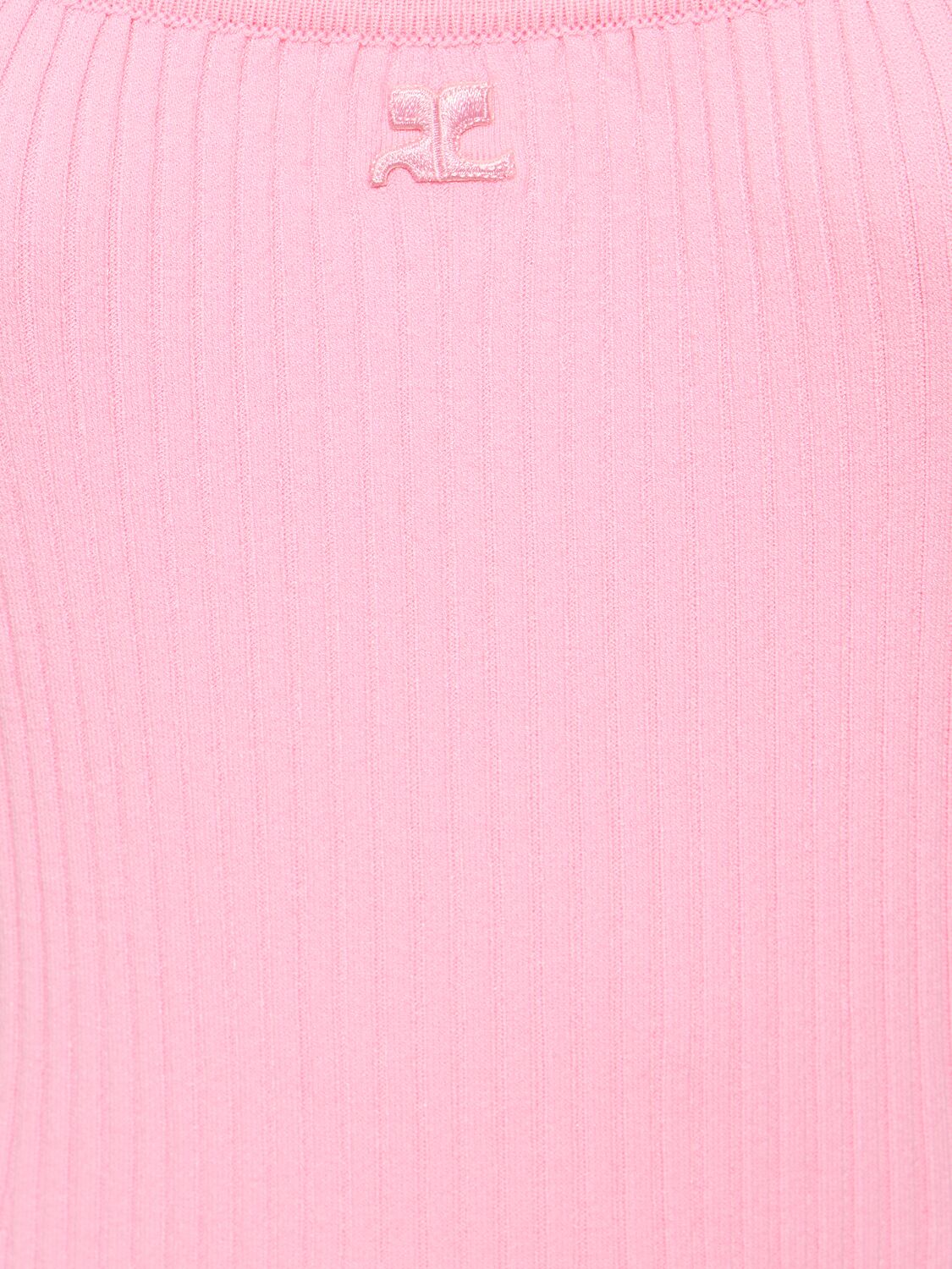 Shop Courrèges Strap Rib Knit Mini Dress In Pink