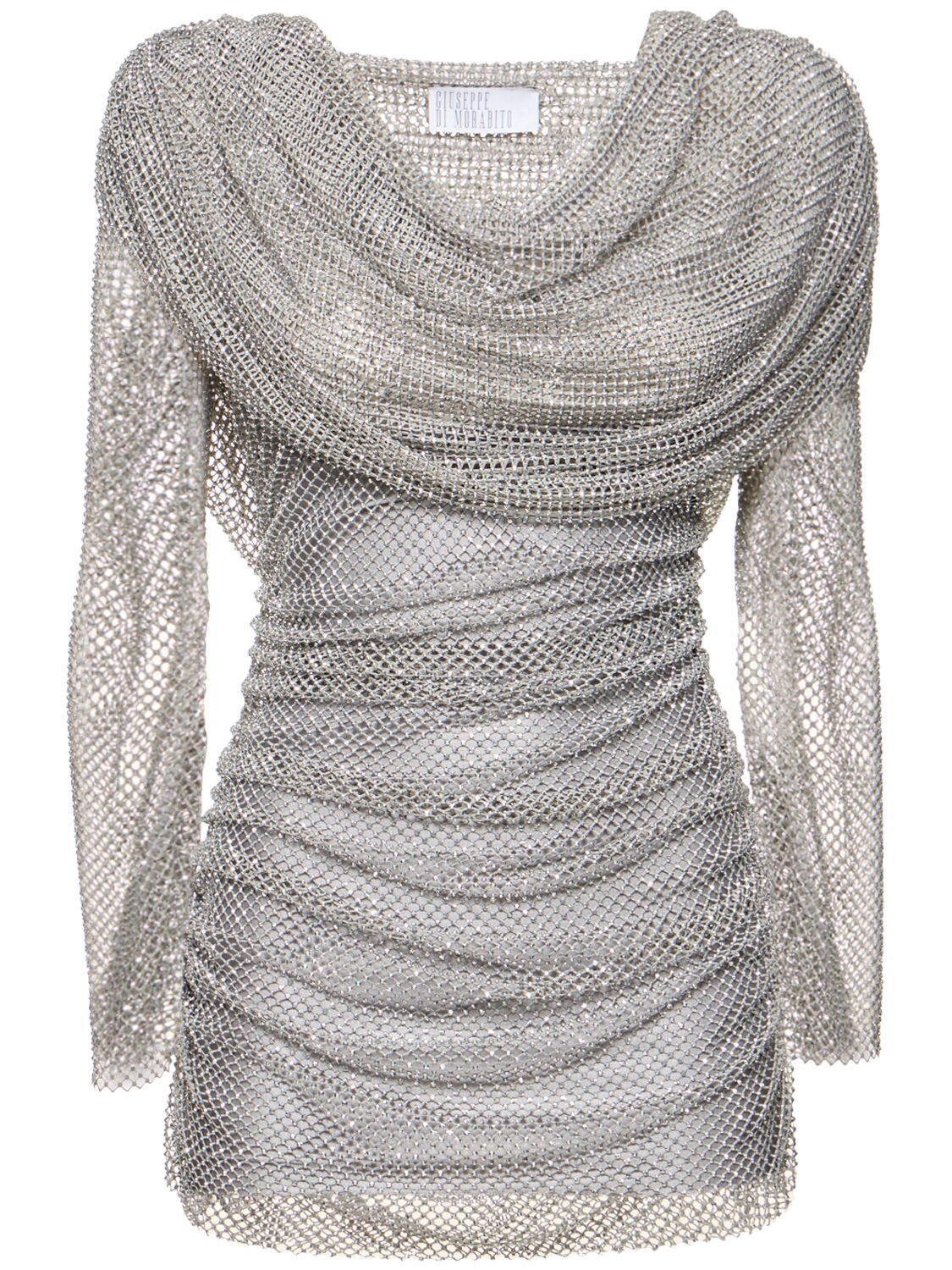 Giuseppe Di Morabito Embroidered Mesh Mini Dress W/hood In Silver