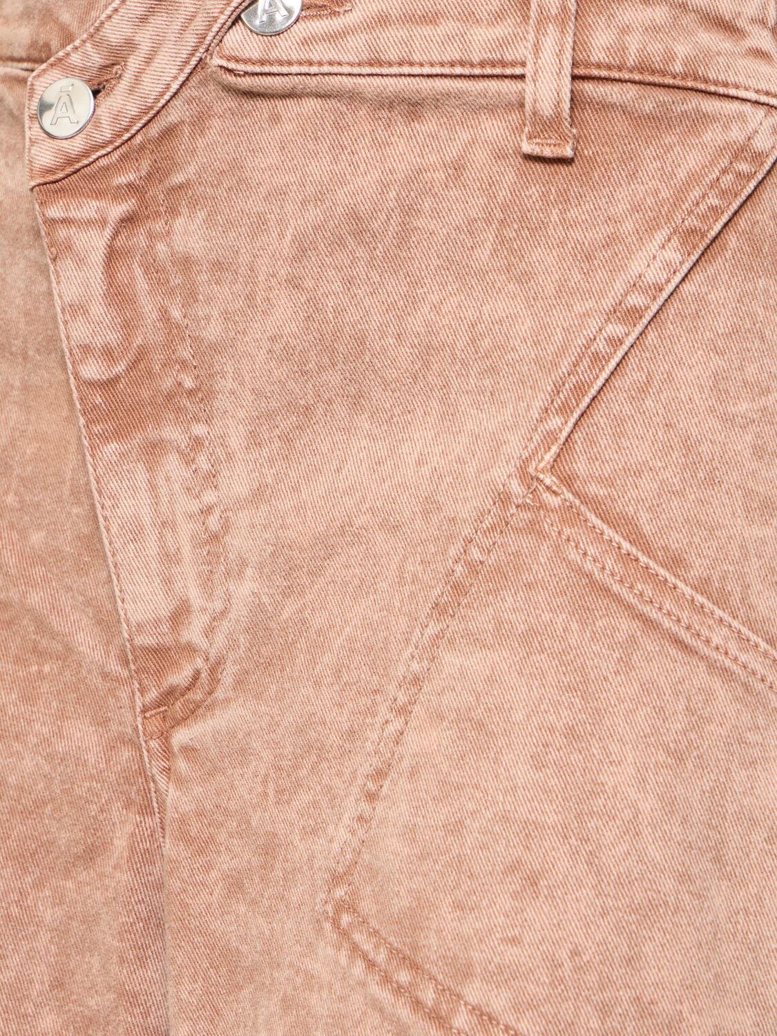 Shop Andreädamo Washed Asymmetric Cotton Denim Pants In Beige