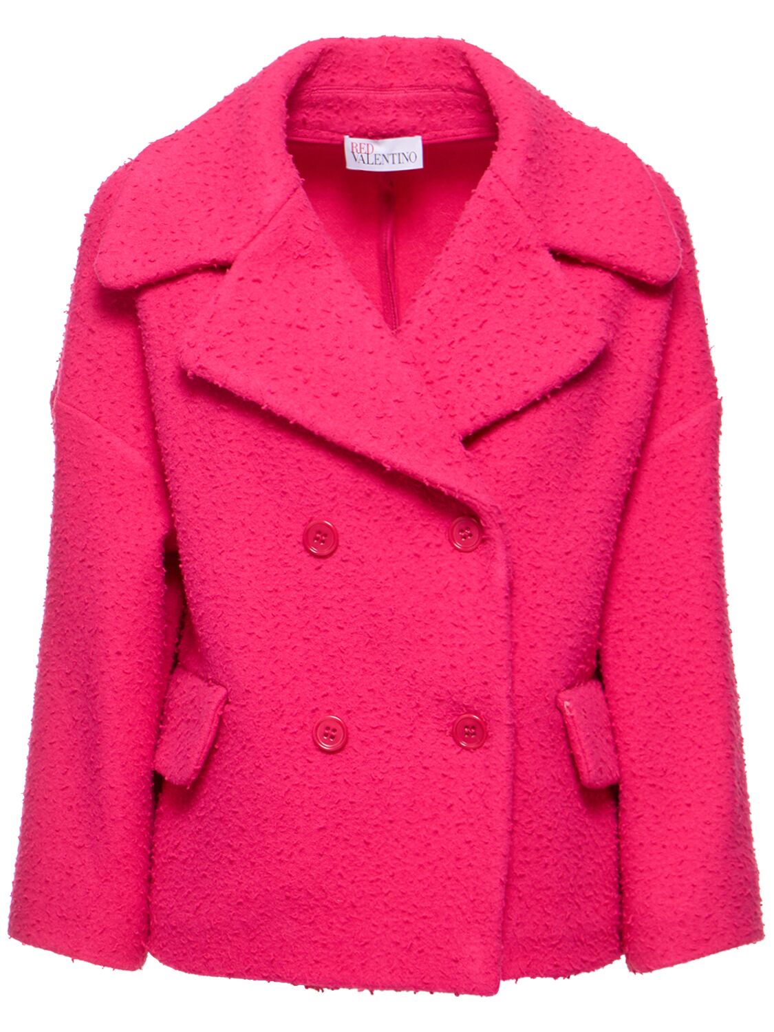 Red Valentino Double Breasted Wool Coat In Fuchsia