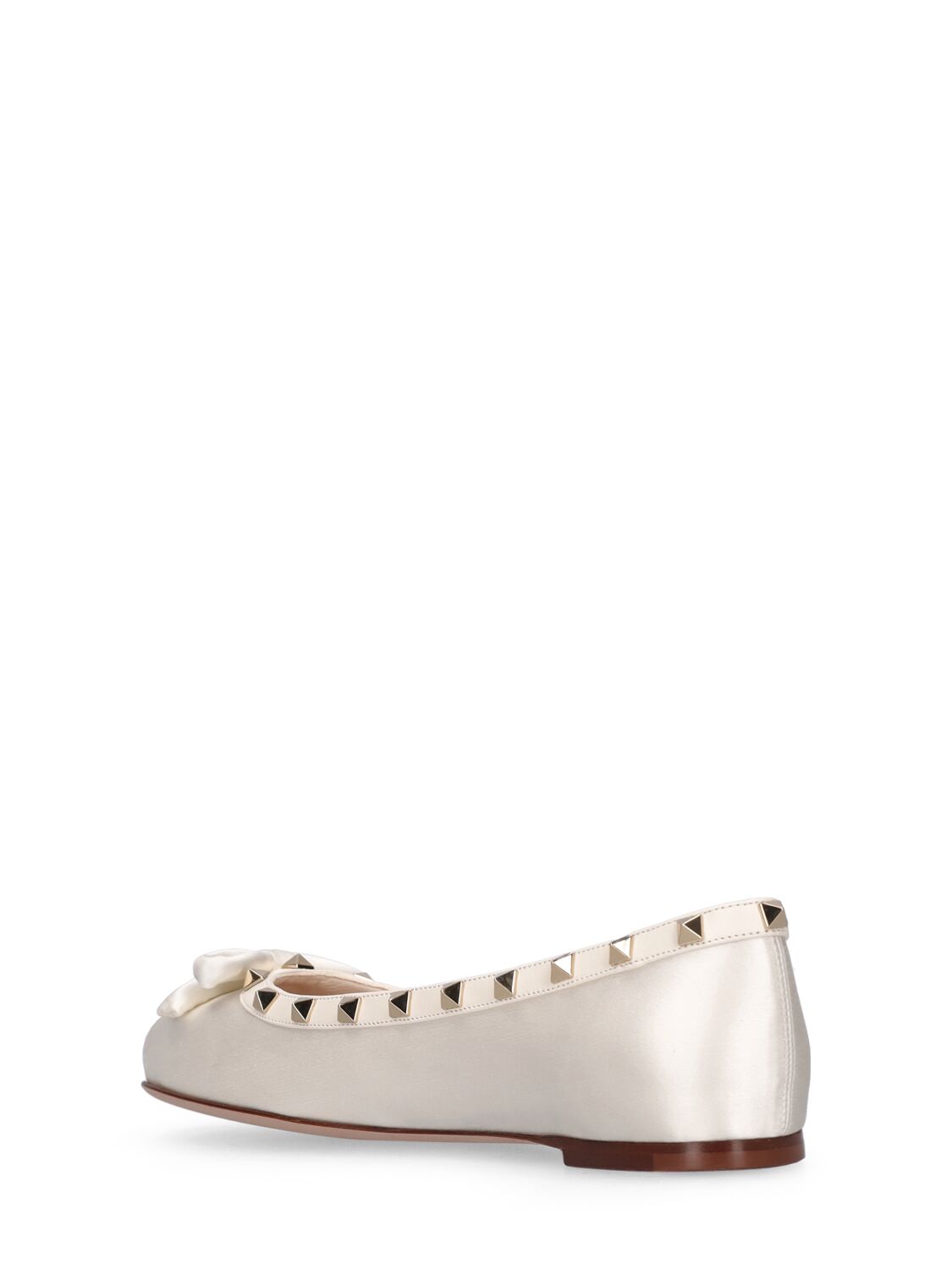 Shop Valentino 5mm Rockstud Satin & Leather Flats In Off White