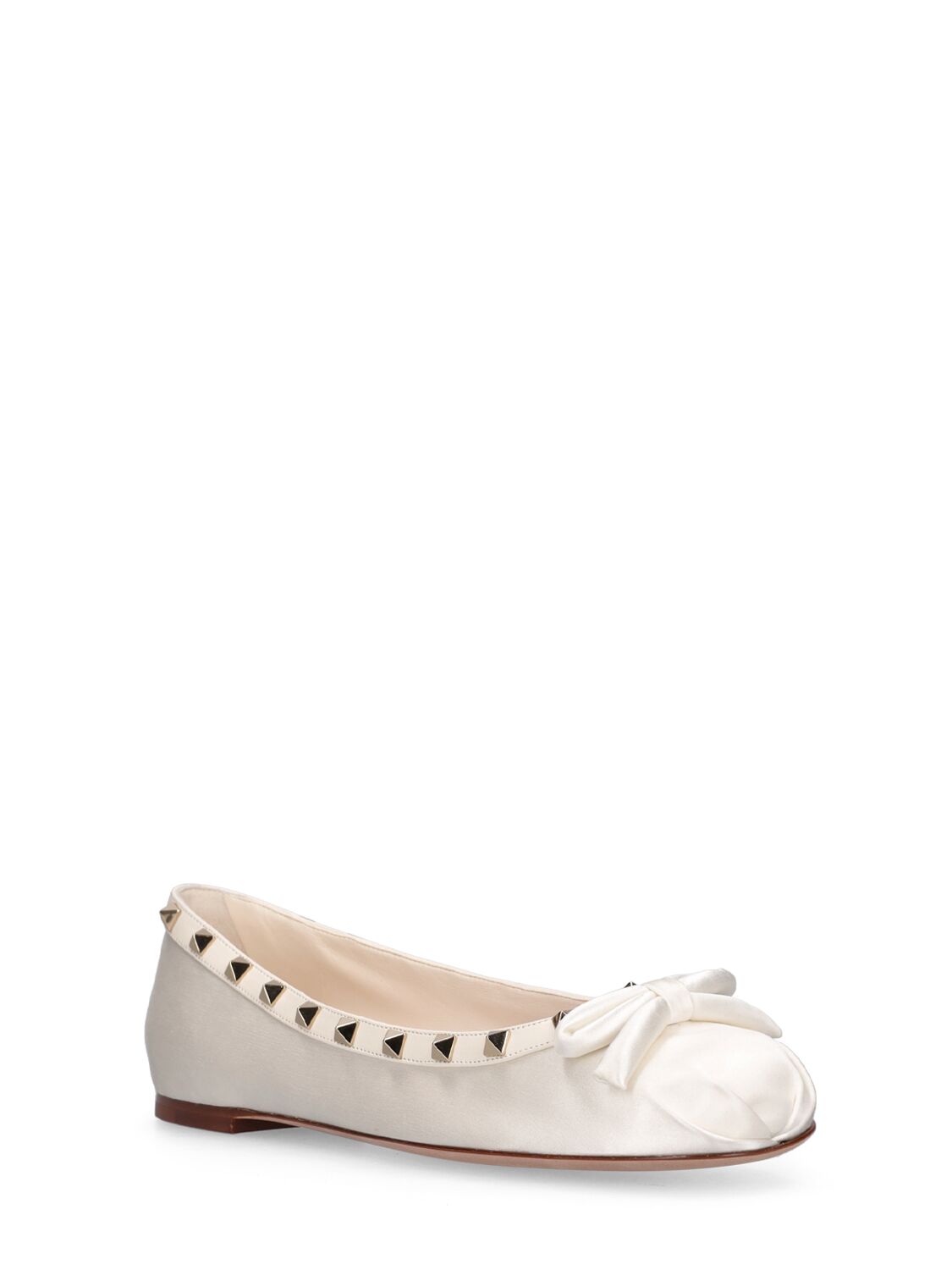 Shop Valentino 5mm Rockstud Satin & Leather Flats In Off White