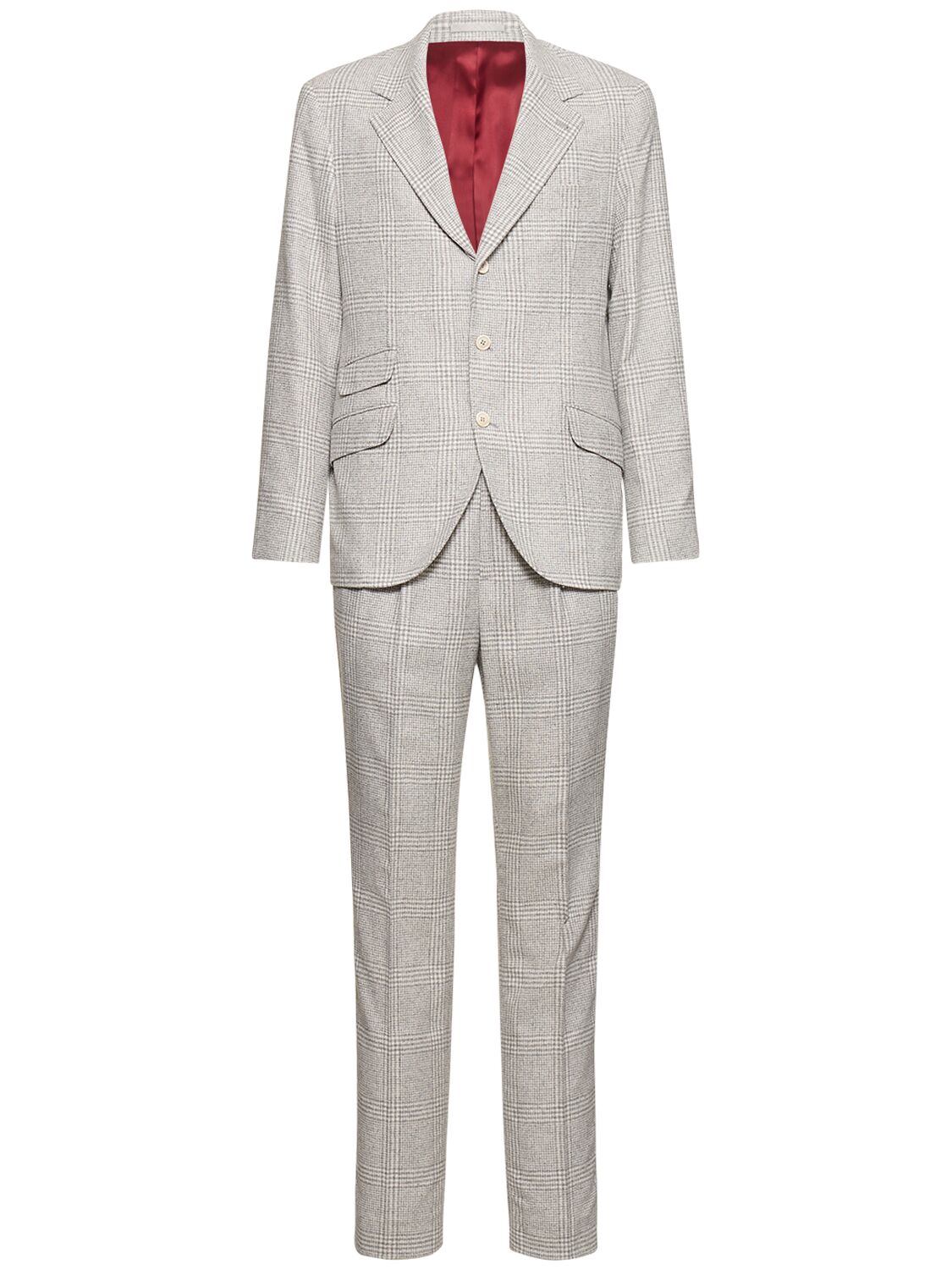 Brunello Cucinelli Tartan Wool & Silk Suit In Pearl Grey