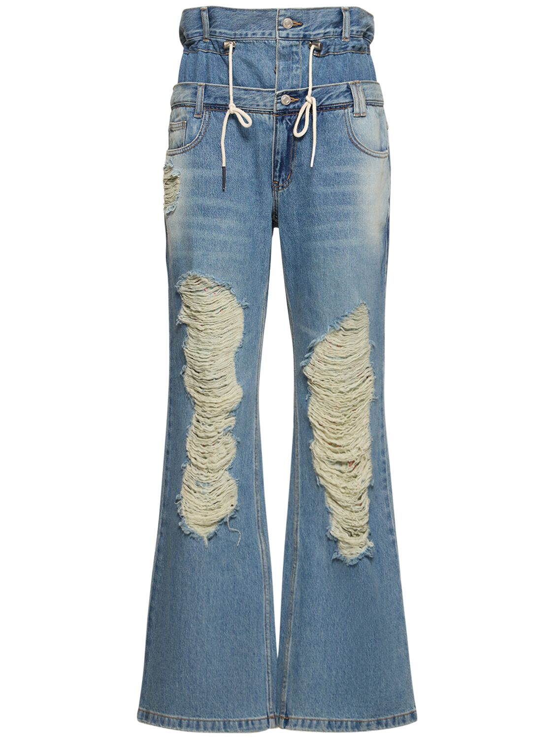 Andersson Bell Beria String Double Waist Cotton Jeans In Dusty Blue