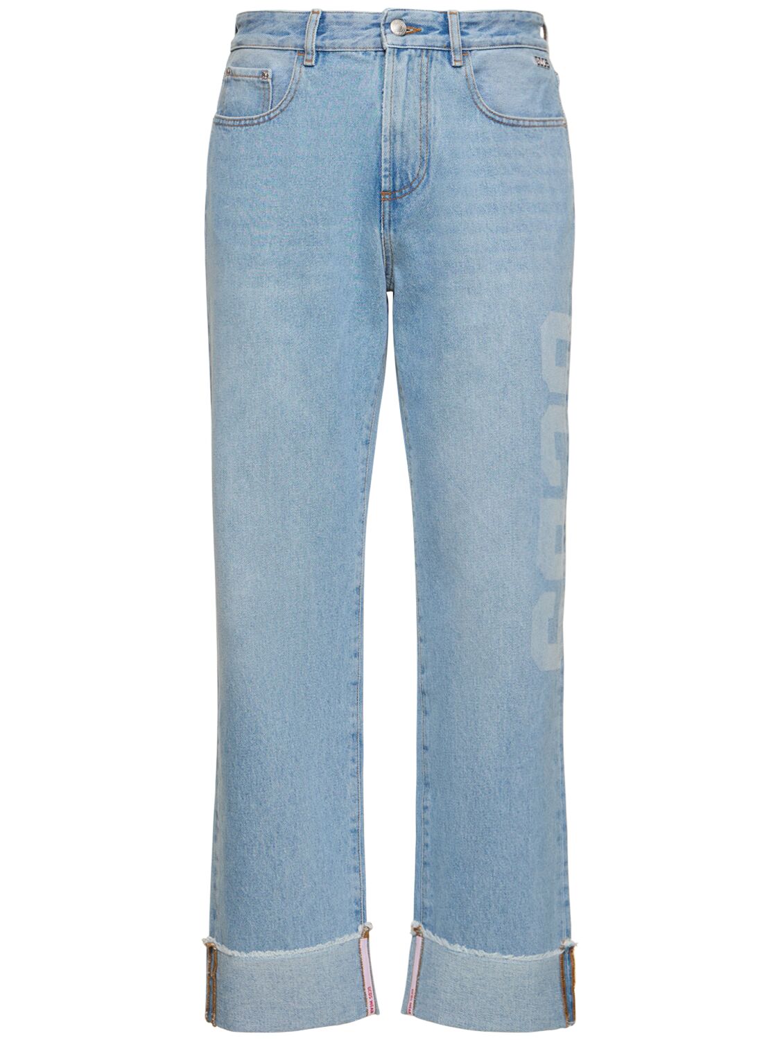 Shop Gcds 23cm Laser Logo Denim Straight Jeans In Light Blue