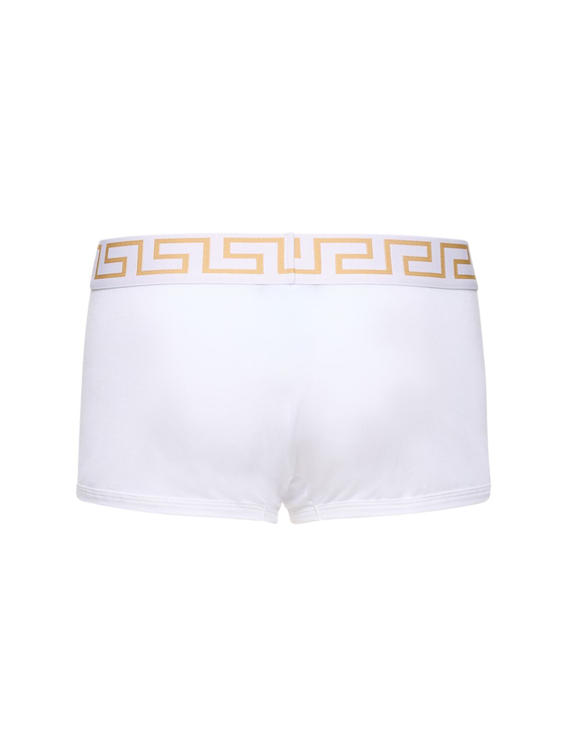 Shop Versace Pack Of 3 Greca Stretch Cotton Boxers In White,gold