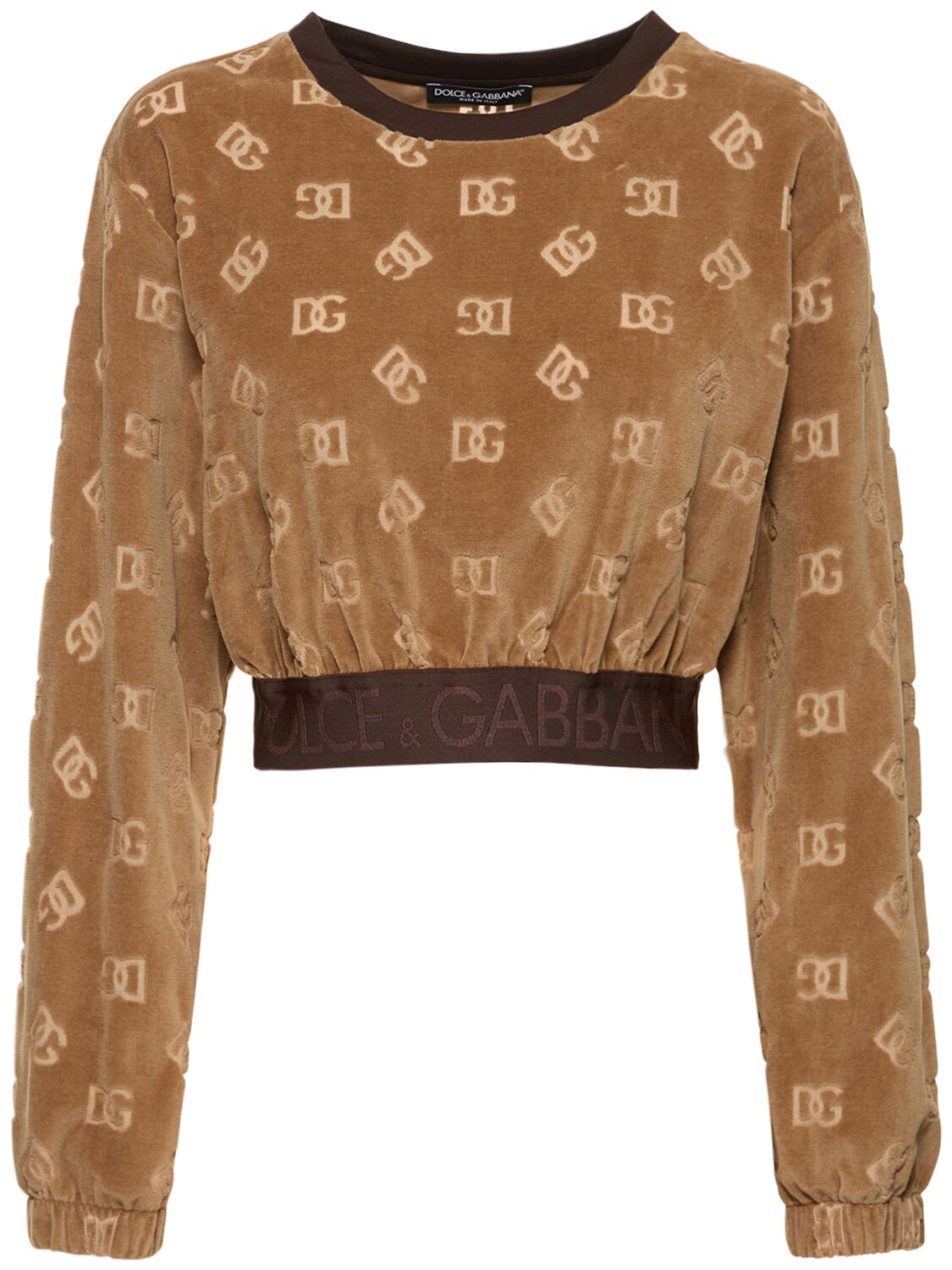 Shop Dolce & Gabbana Monogram Chenille Crop Sweatshirt In Beige