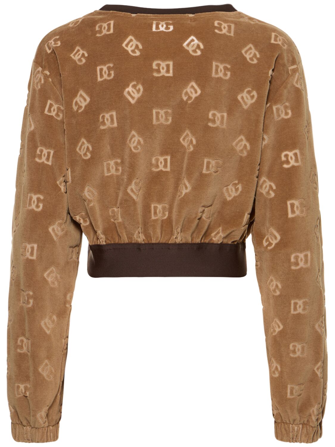 Shop Dolce & Gabbana Monogram Chenille Crop Sweatshirt In Beige