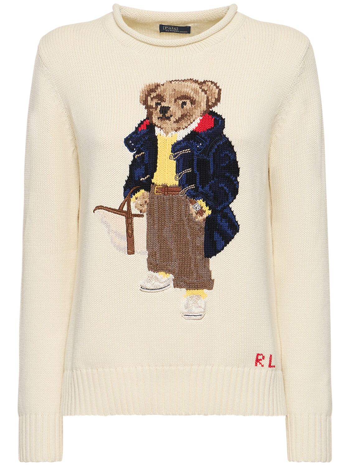 Bear Intarsia Knit Cotton Sweater – WOMEN > CLOTHING > KNITWEAR