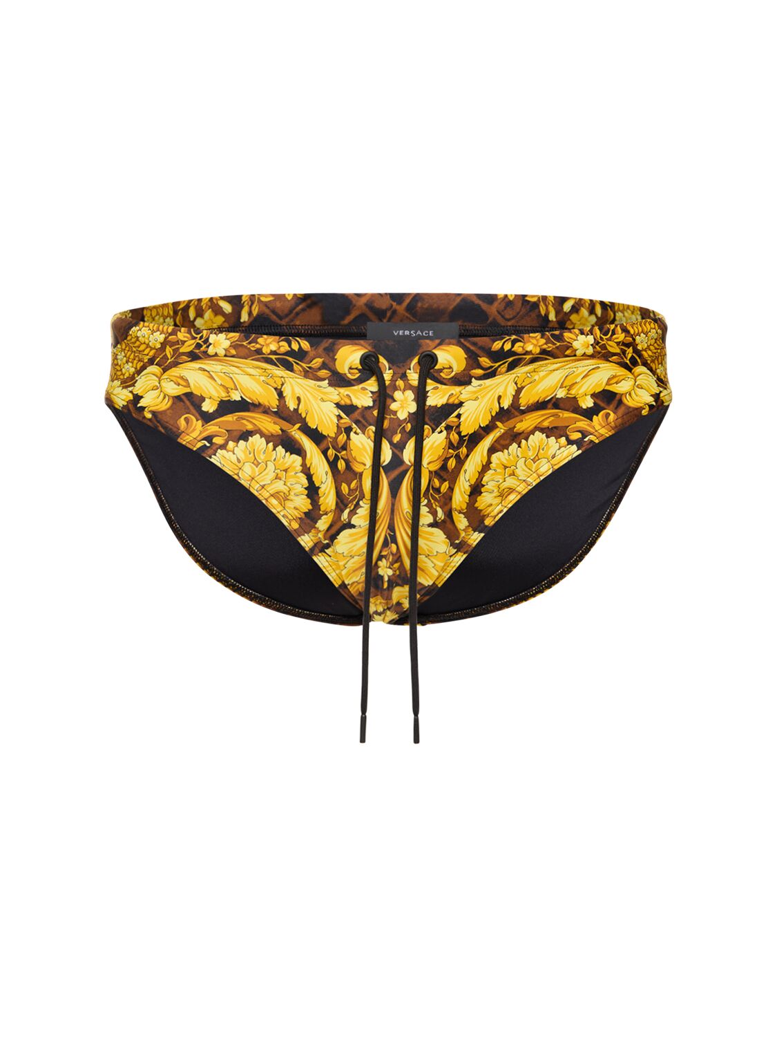 Versace Cocco Barocco Printed Tech Swimsuit In Caramel